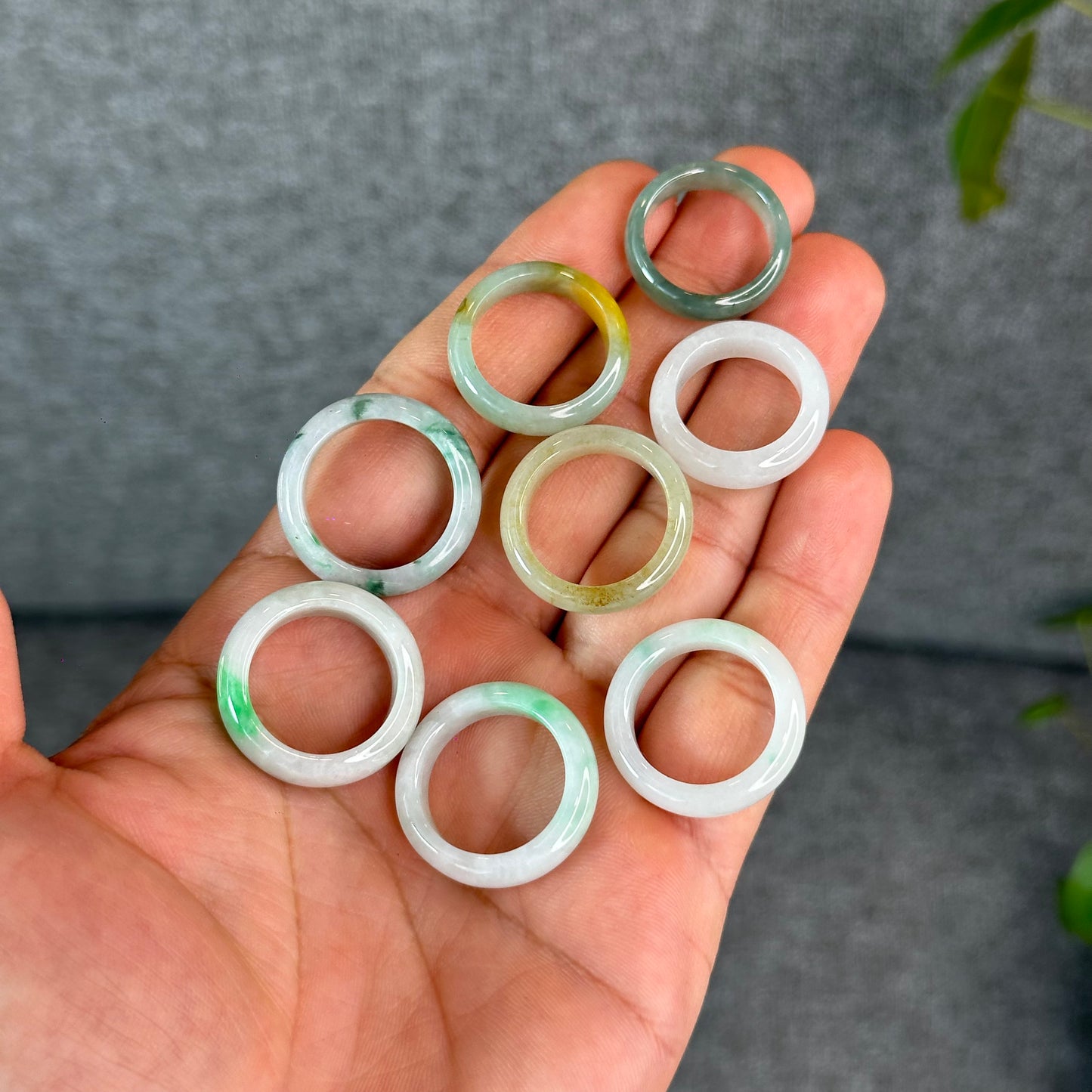 Natural Light Water Green with Orange Jadeite Jade Semi Translucent Ring Size 1.73