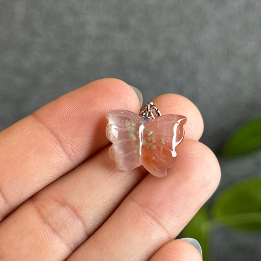 Natural Floral Agate Butterfly Charm