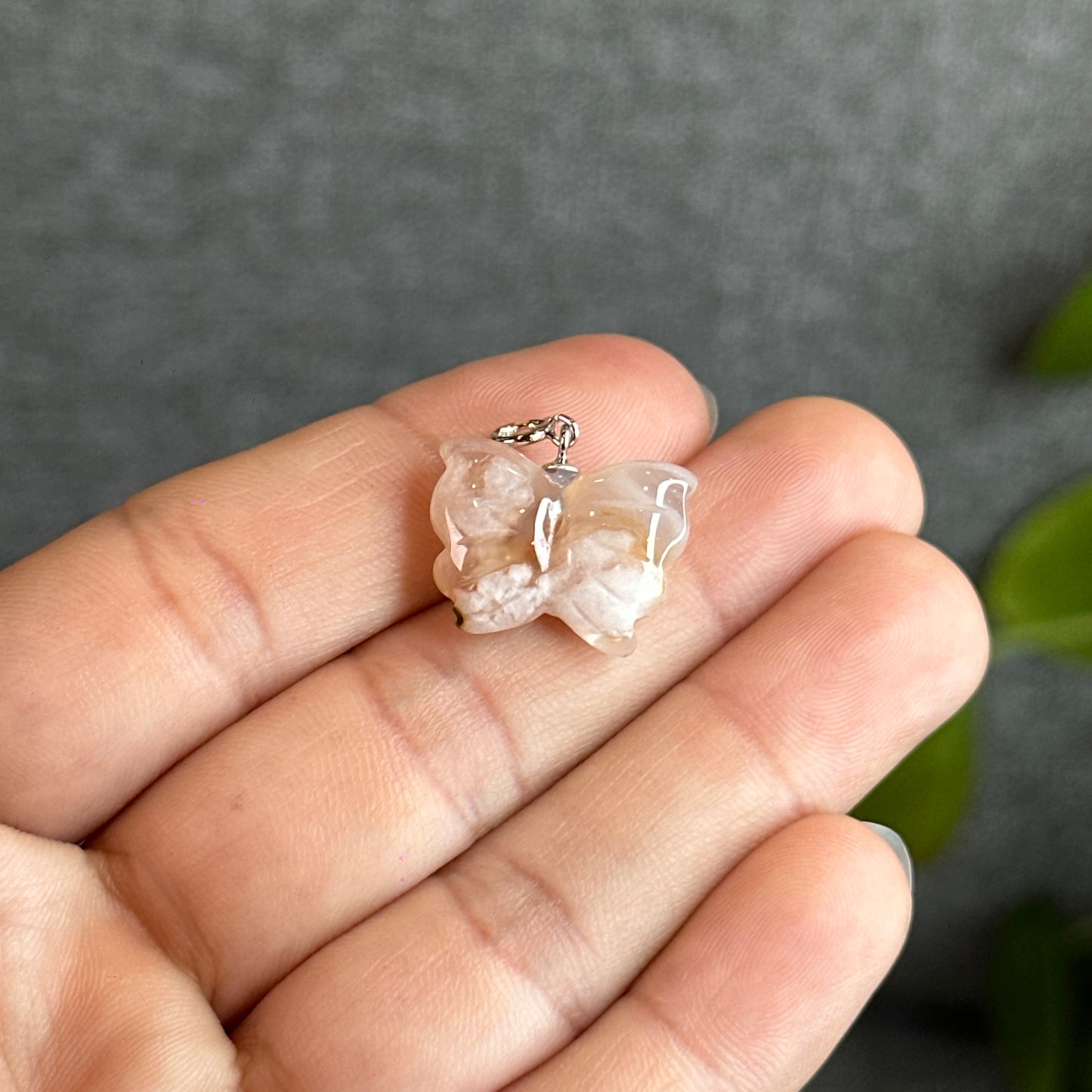 Natural Floral Agate Butterfly Charm