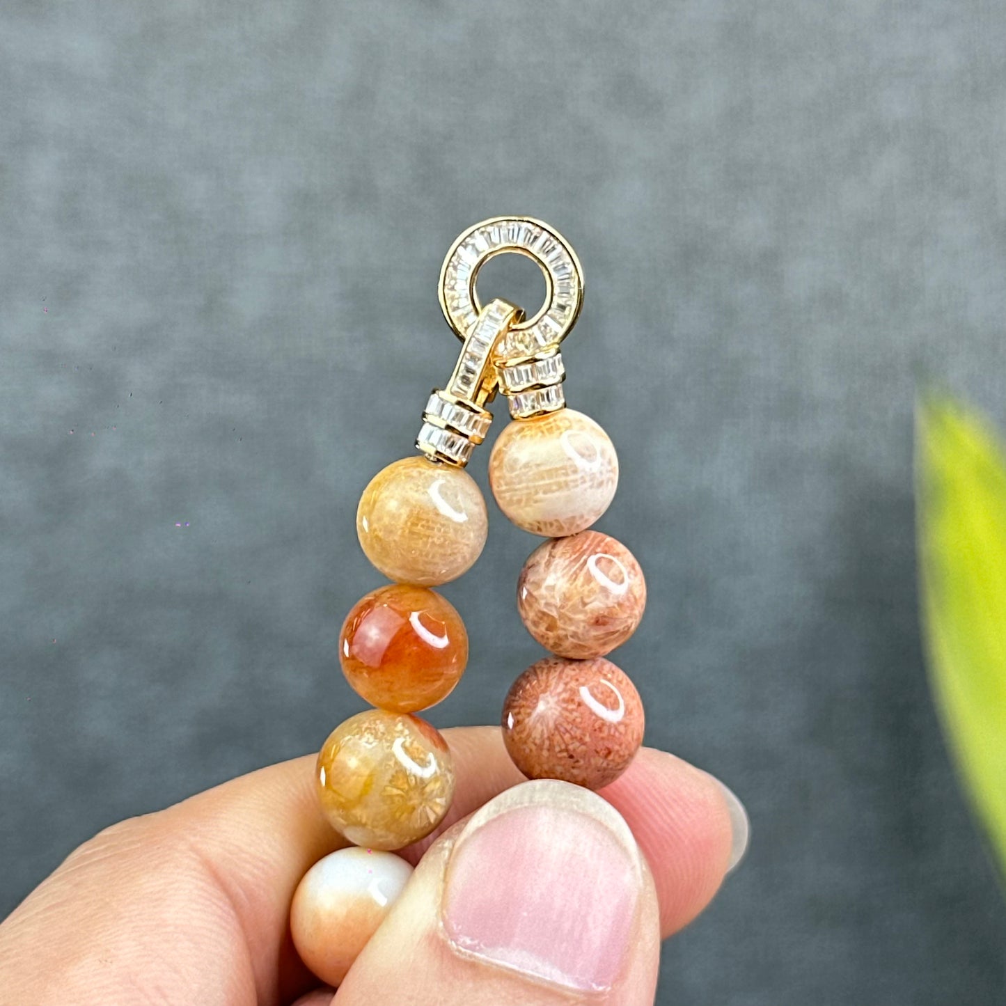 Natural Green Coral Fossil Necklace Graduating Beads 9-12.5 mm