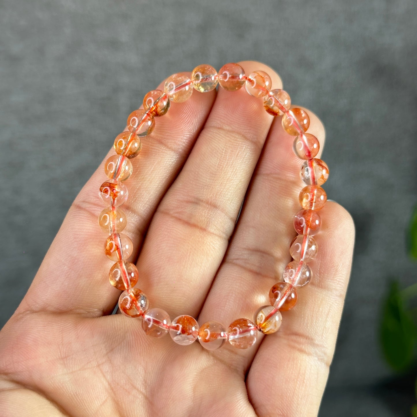 Orange Clear Natural Fire Quartz Bracelet Size 6.3 mm