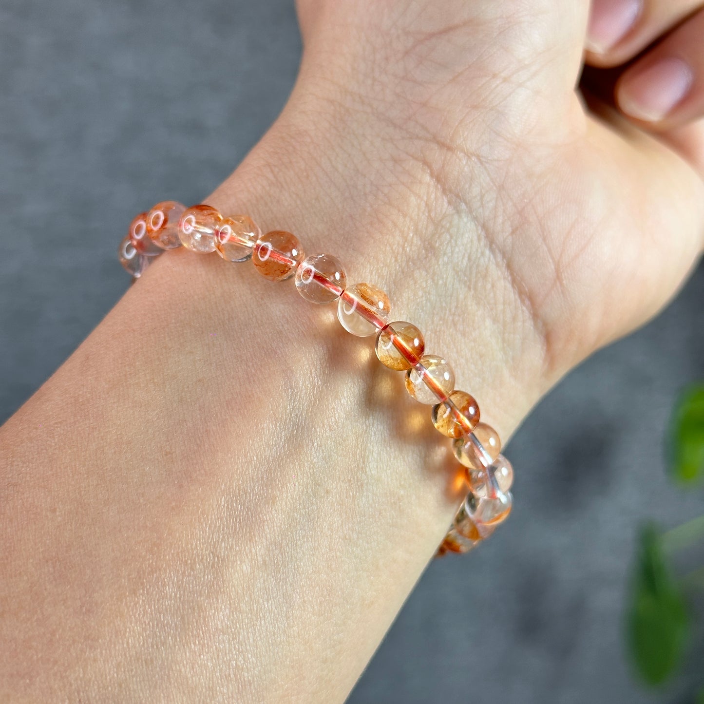 Orange Clear Natural Fire Quartz Bracelet Size 6.3 mm