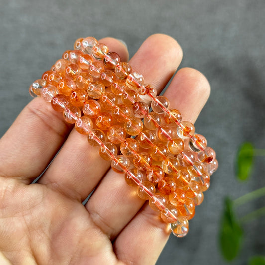 Orange Clear Natural Fire Quartz Bracelet Size 6.3 mm