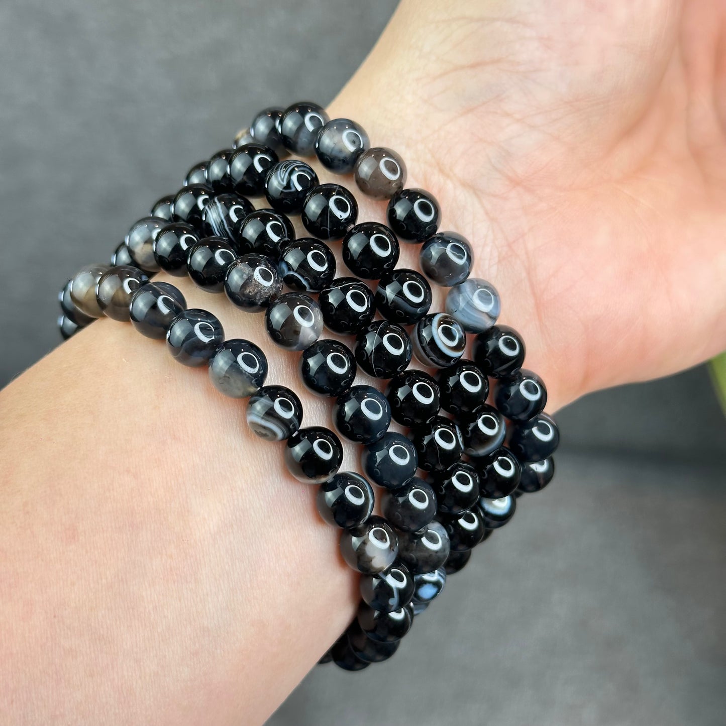 Natural Black Agate Bracelet Size 8 mm