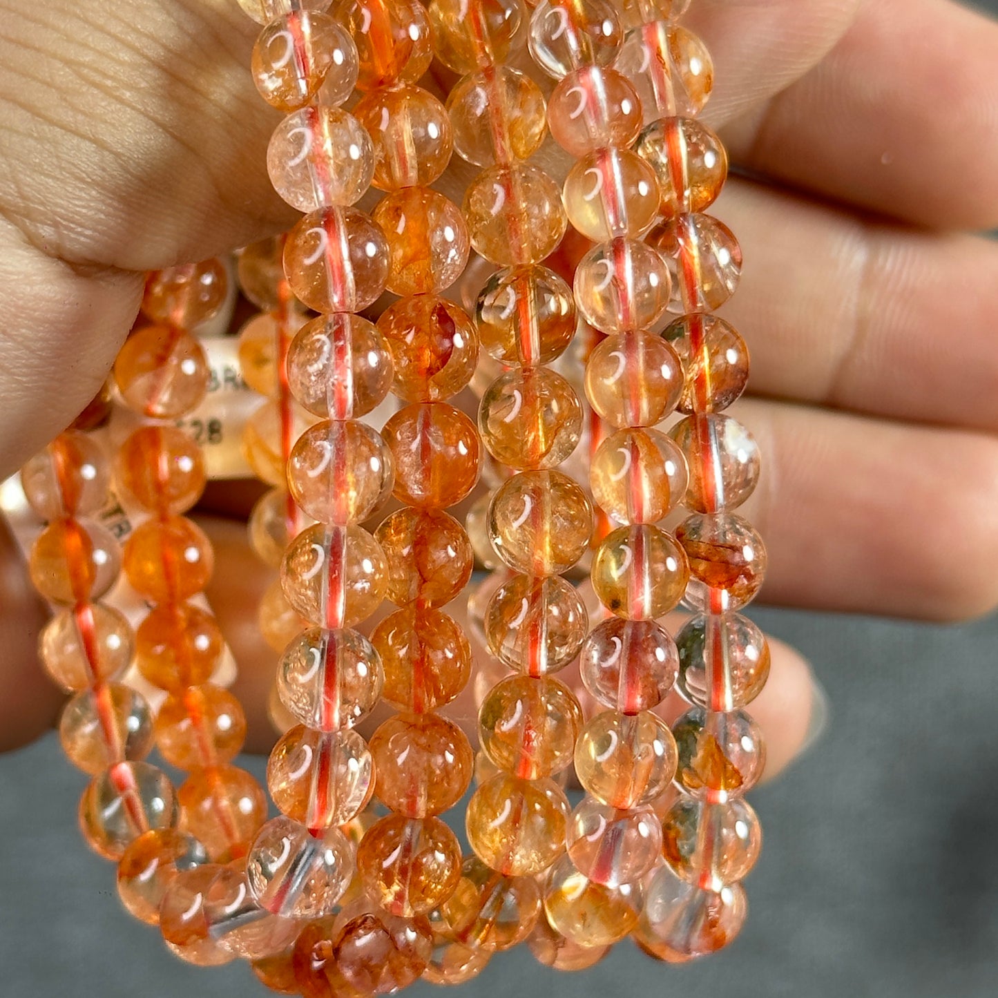 Orange Clear Natural Fire Quartz Bracelet Size 6.3 mm