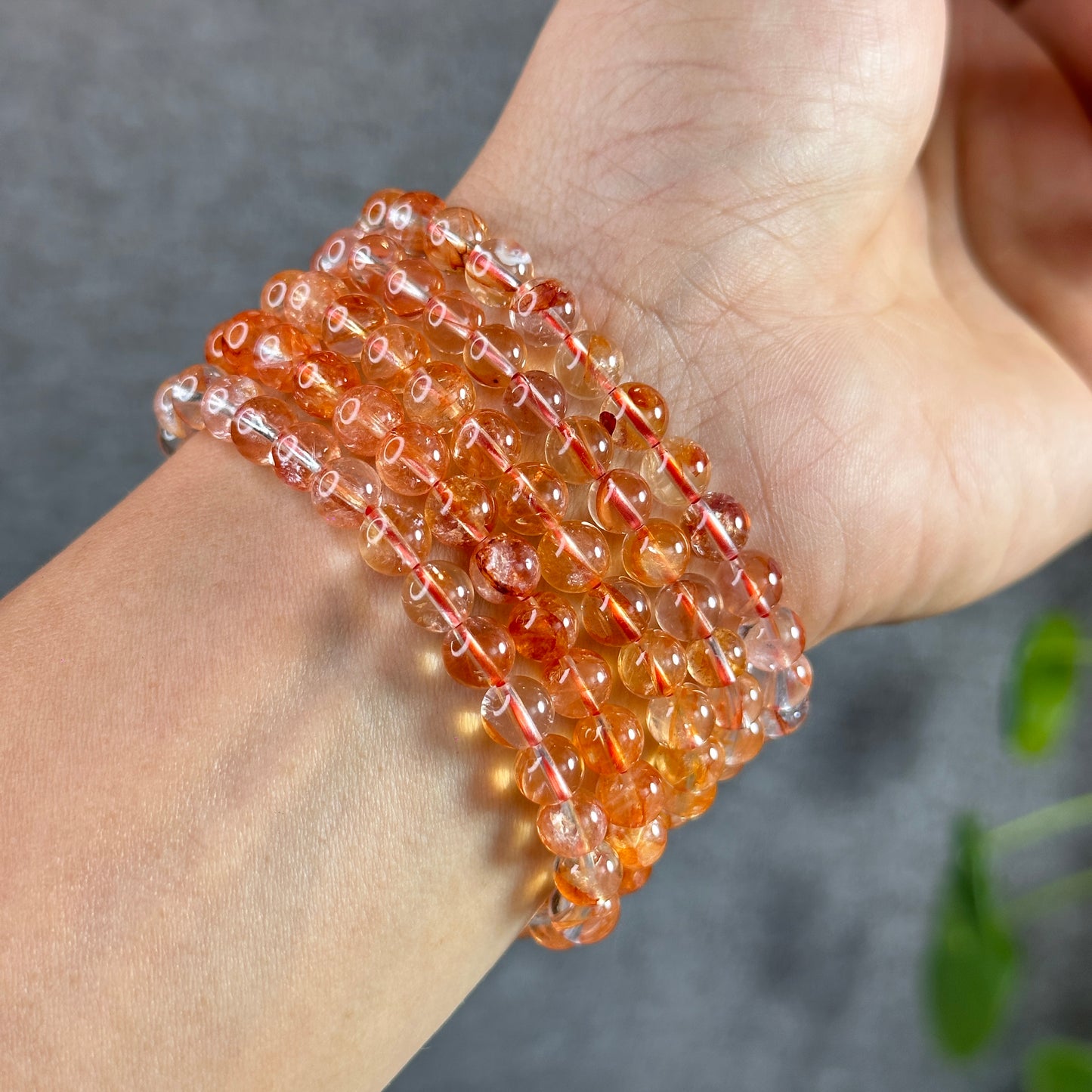 Orange Clear Natural Fire Quartz Bracelet Size 6.3 mm
