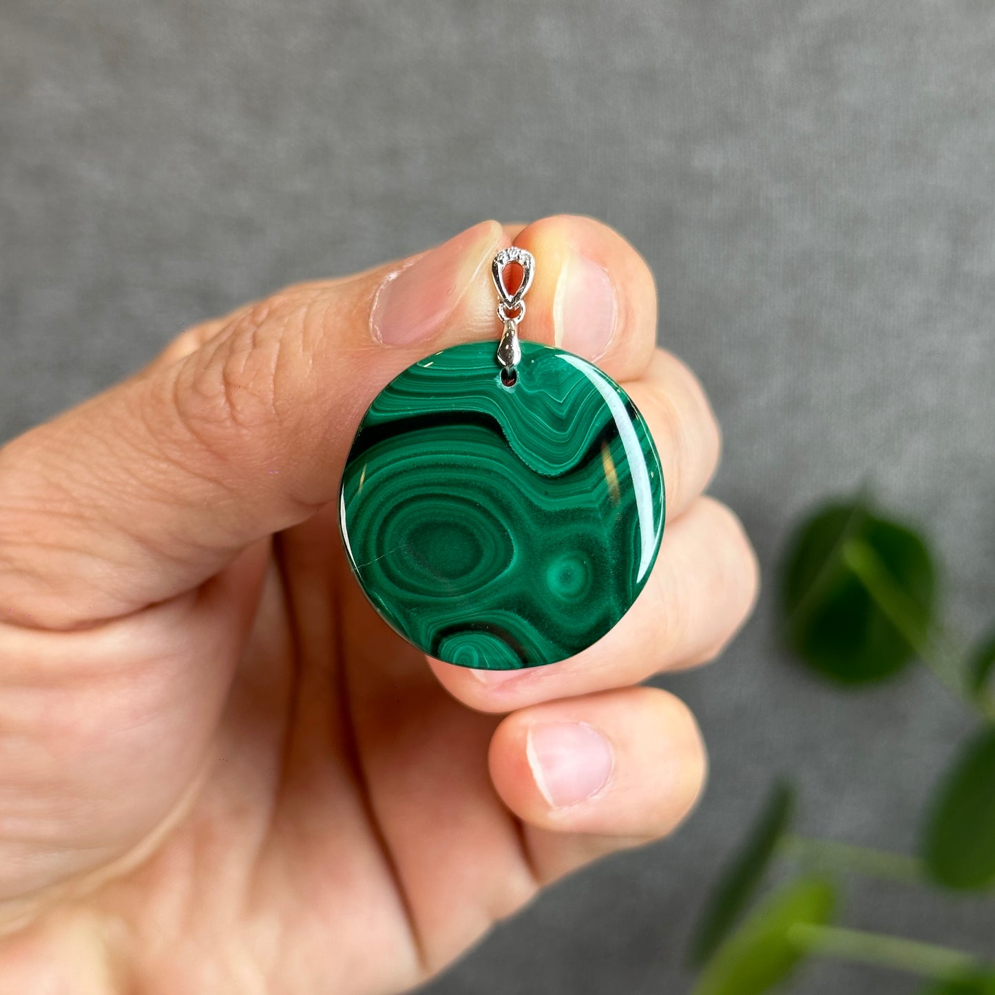 Natural Malachite Pendant with Silver 925 Hook