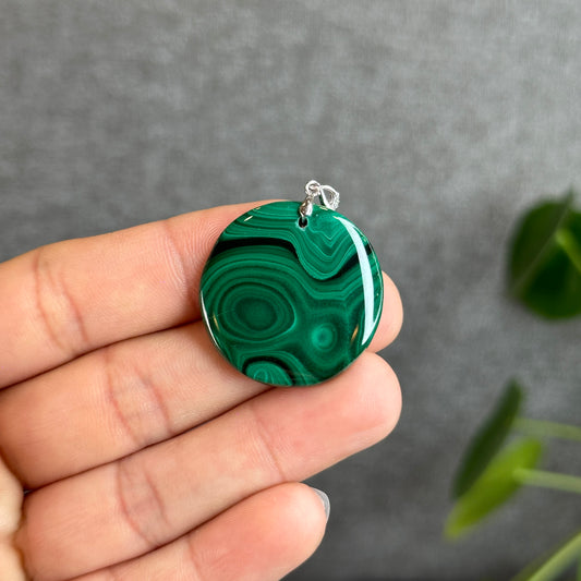 Natural Malachite Pendant with Silver 925 Hook