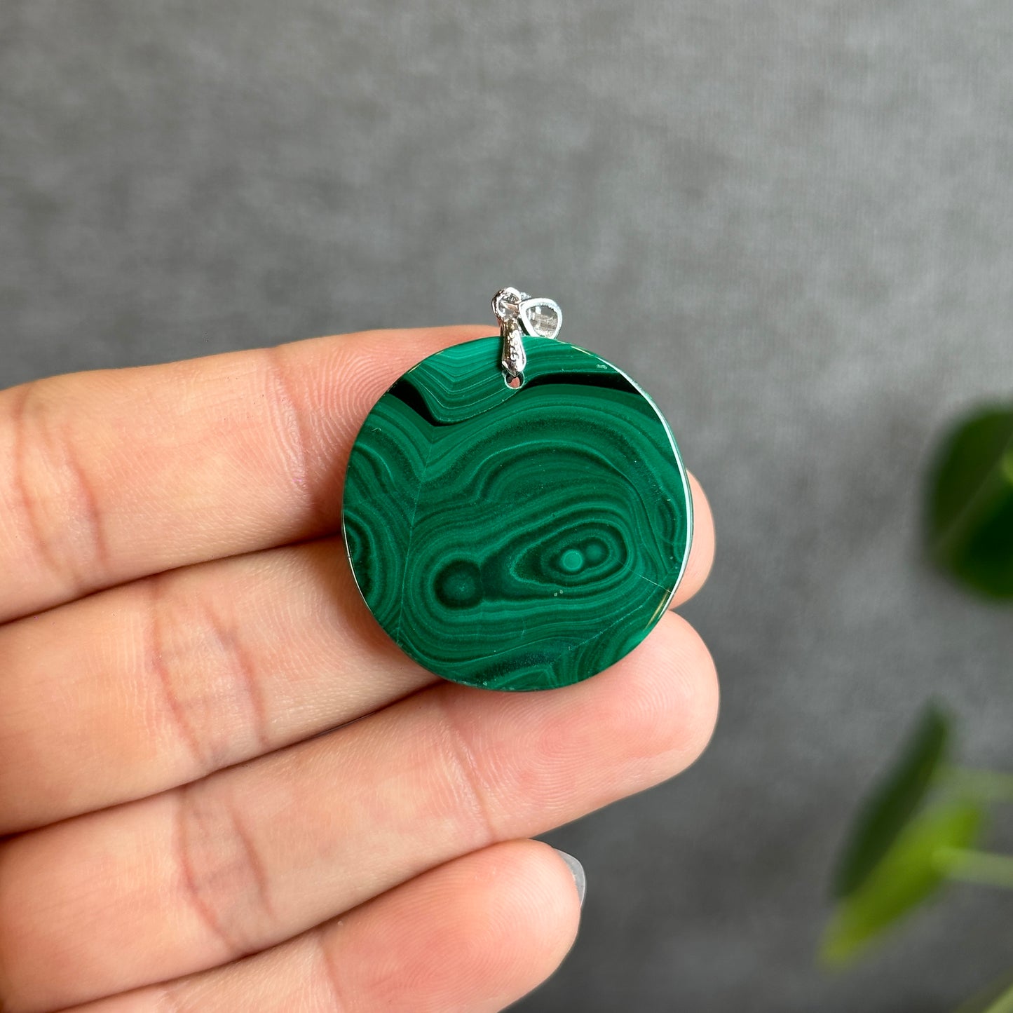 Natural Malachite Pendant with Silver 925 Hook