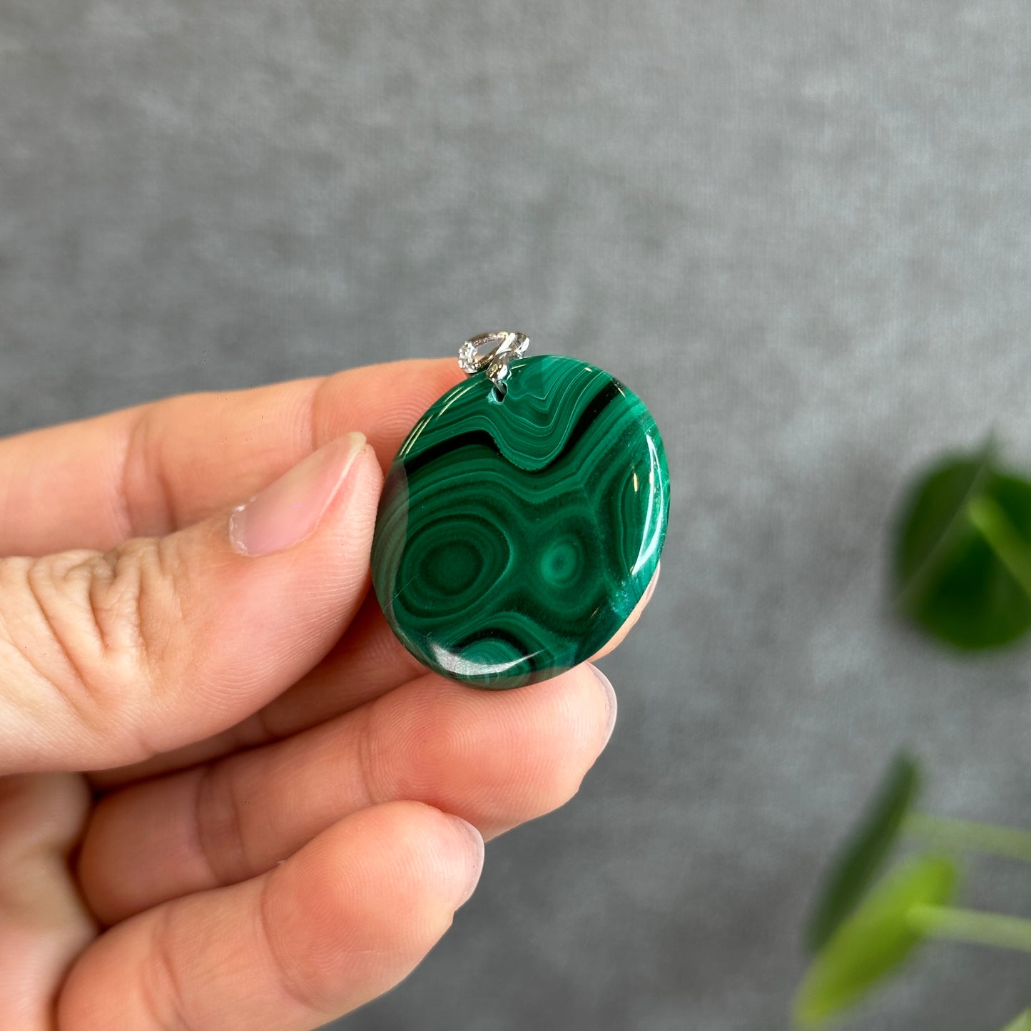 Natural Malachite Pendant with Silver 925 Hook