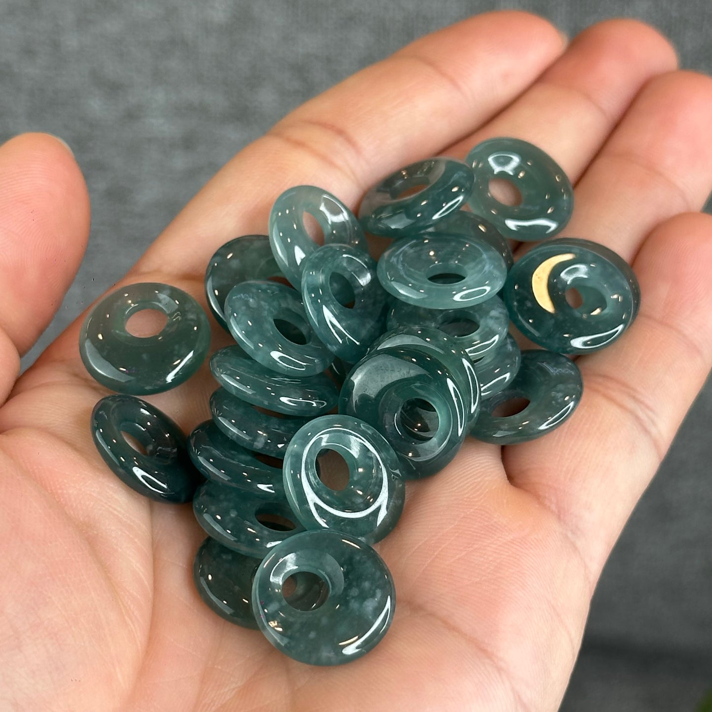 Natural Water Green Jadeite Jade Moon Donut Charm