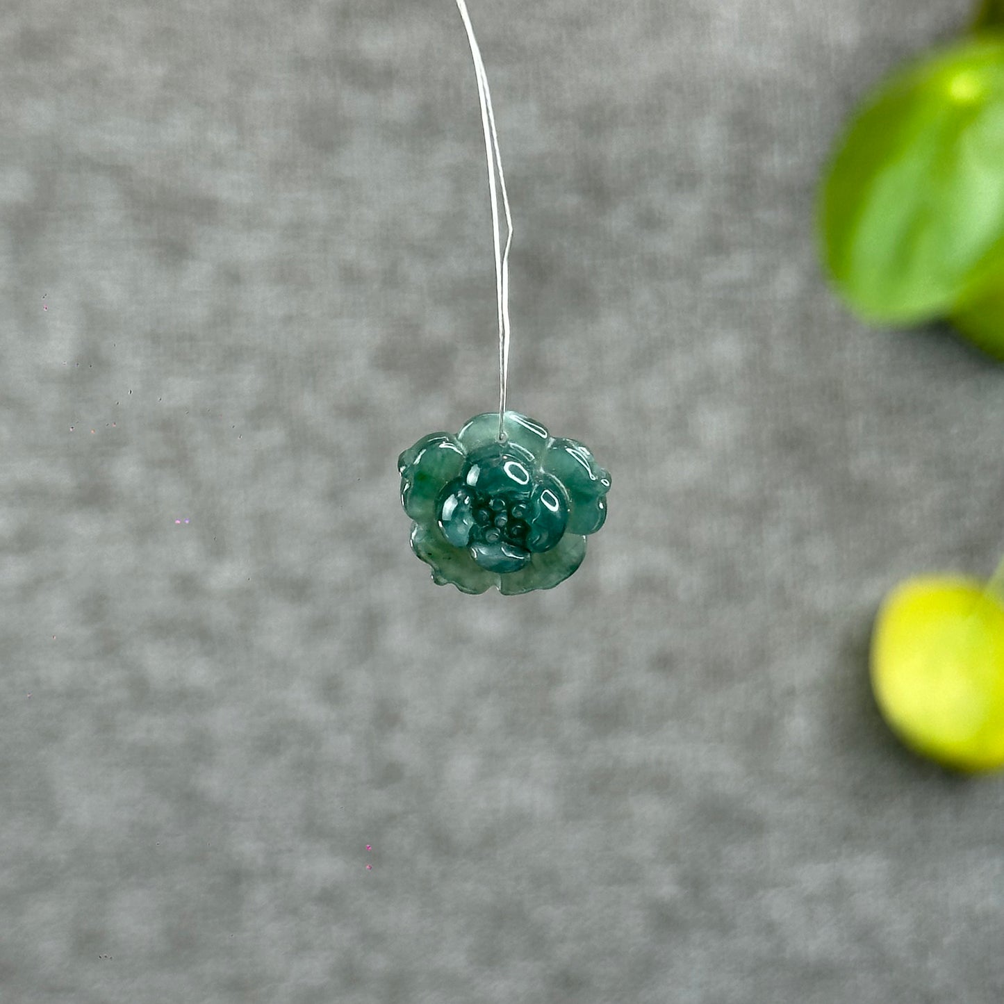 Natural Water Green Jadeite Jade Peony Flower Charm
