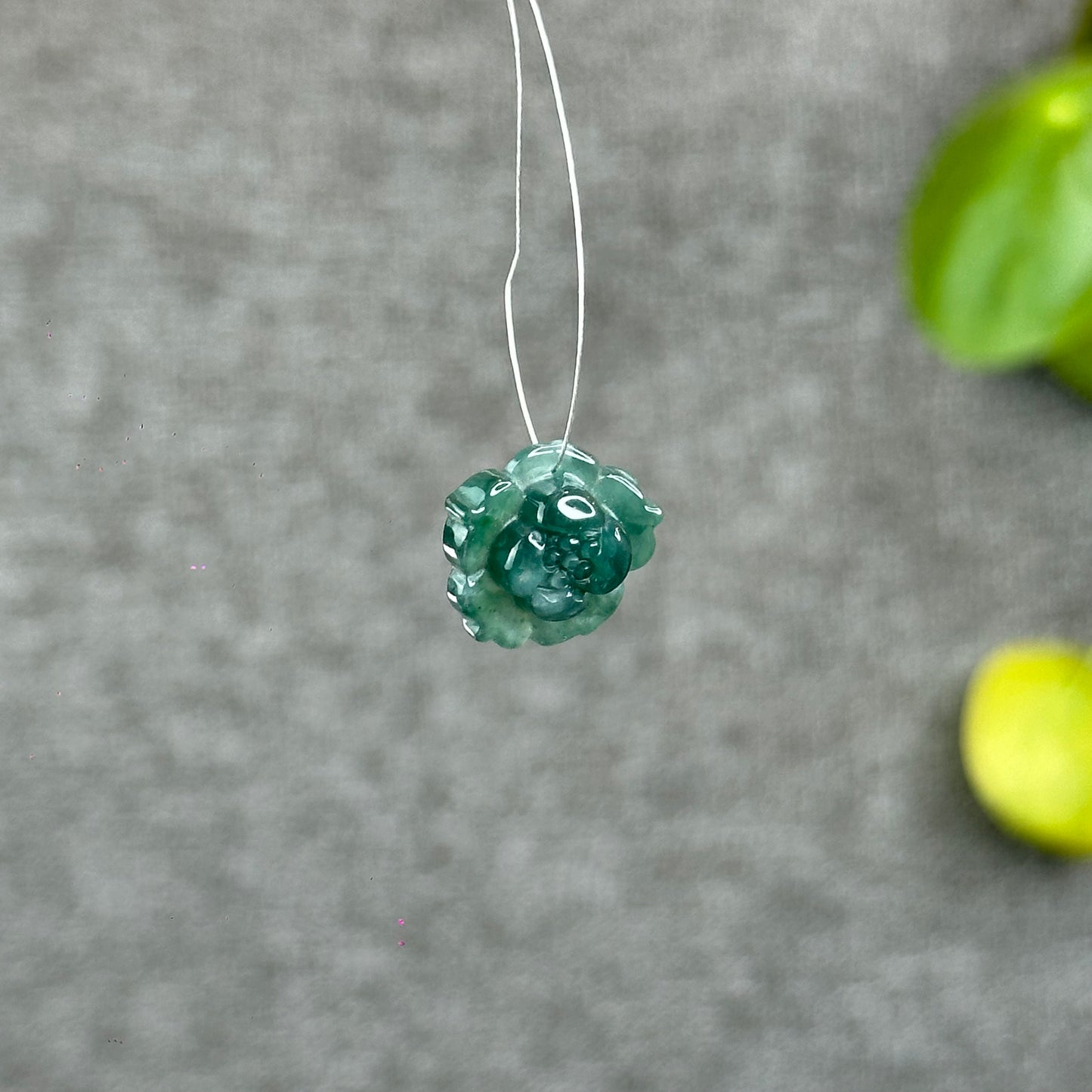 Natural Water Green Jadeite Jade Peony Flower Charm