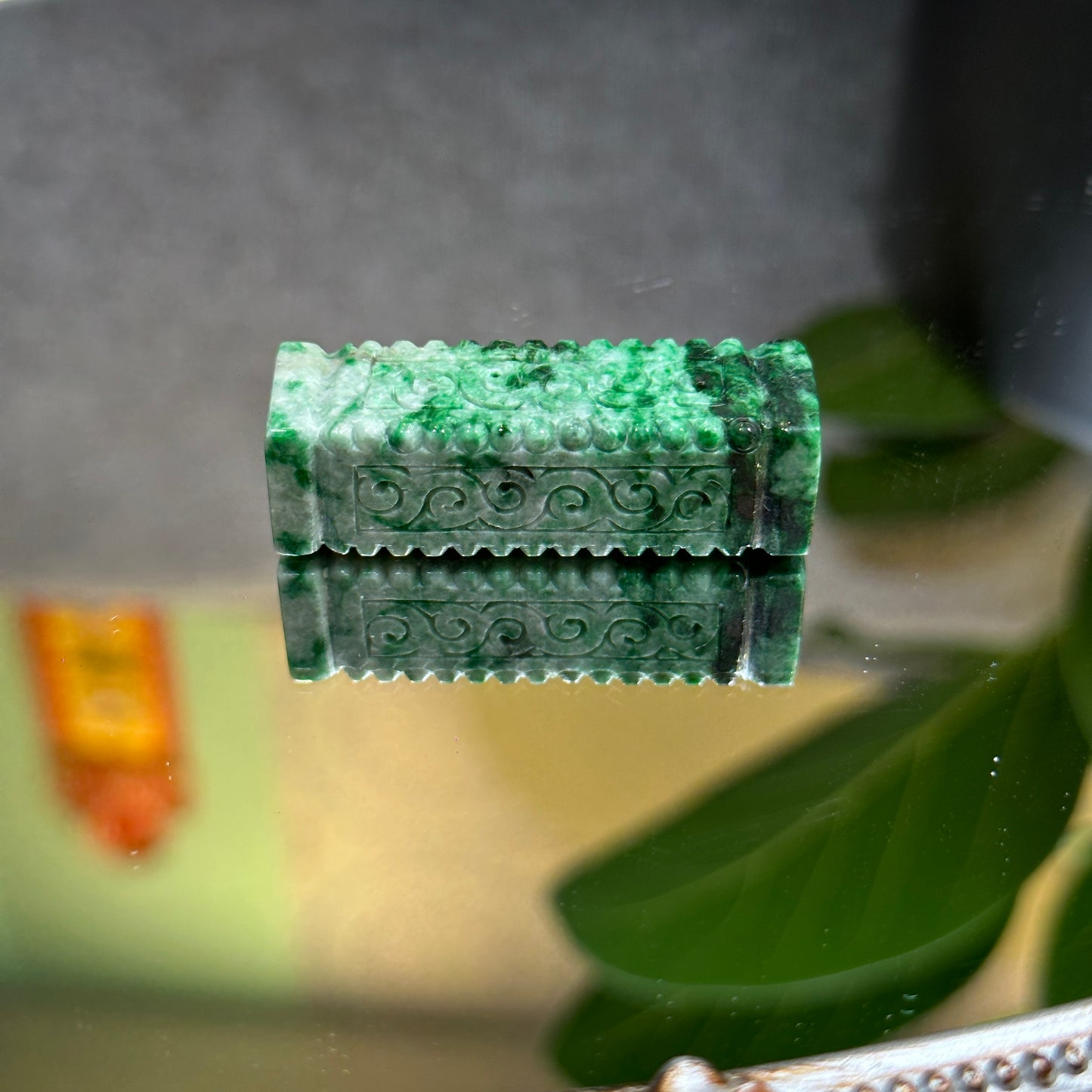 Nhu Y Carved Natural Jadeite Jade Rectangle Pendant