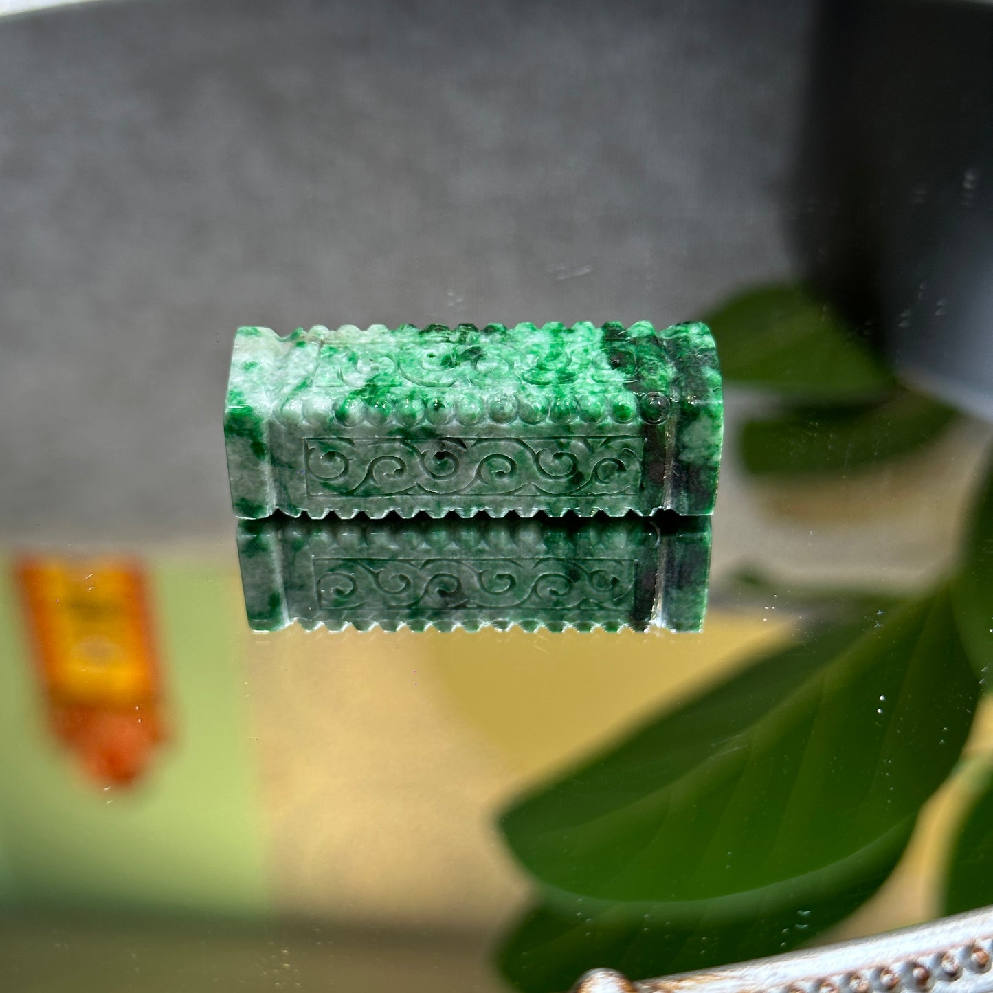 Nhu Y Carved Natural Jadeite Jade Rectangle Pendant