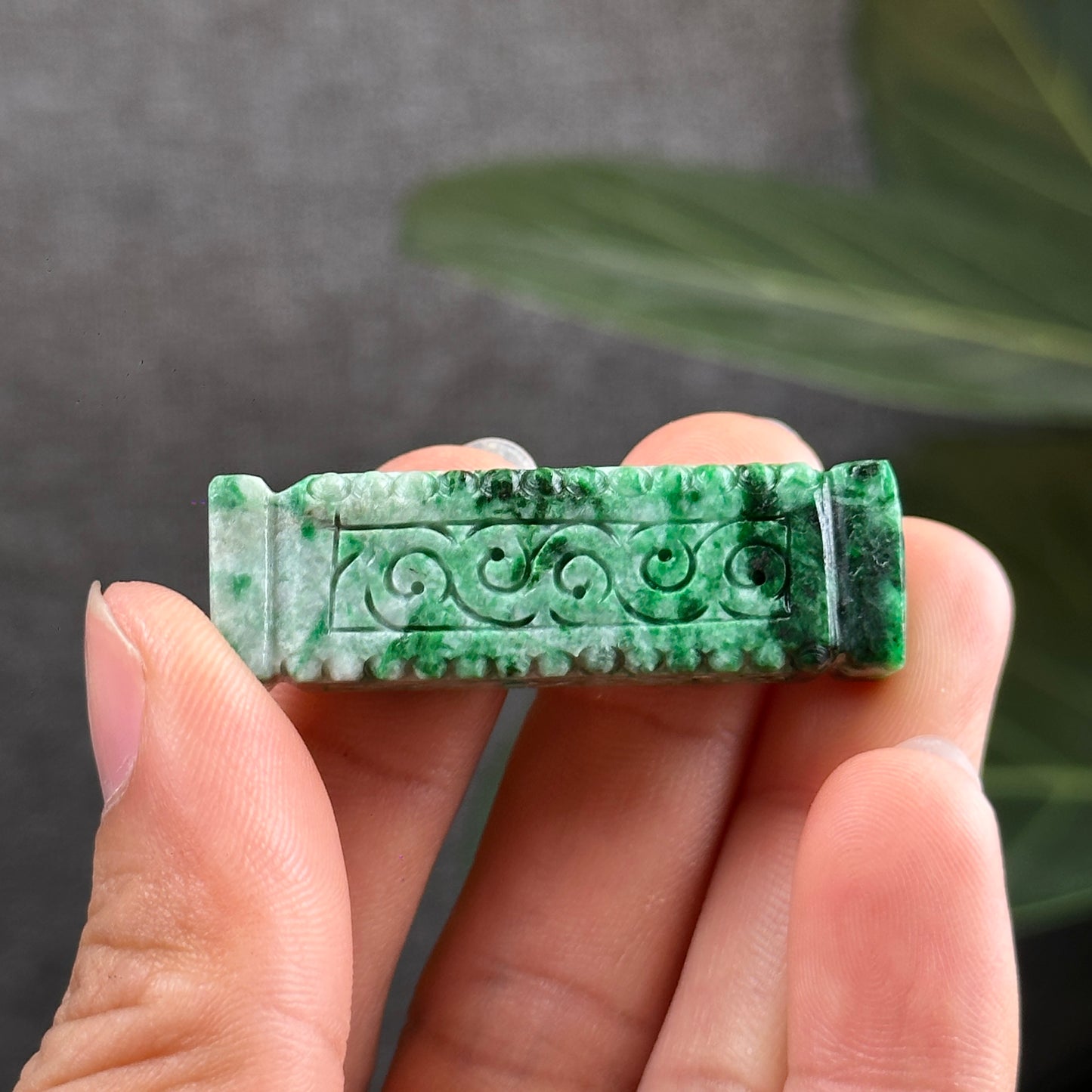 Nhu Y Carved Natural Jadeite Jade Rectangle Pendant
