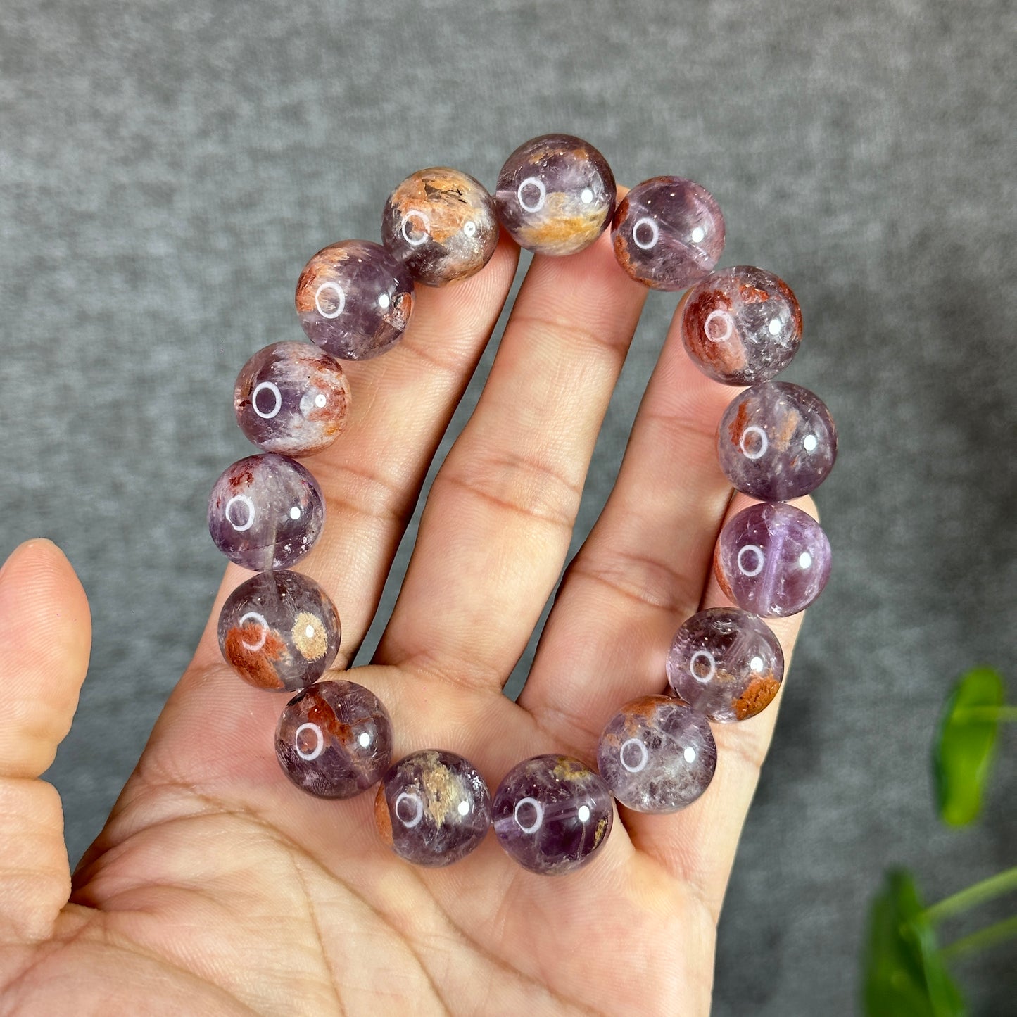 Natural Amethyst Cacoxenite Bracelet Size 15 mm