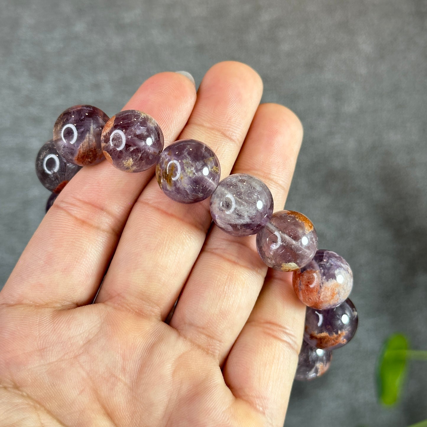 Natural Amethyst Cacoxenite Bracelet Size 15 mm