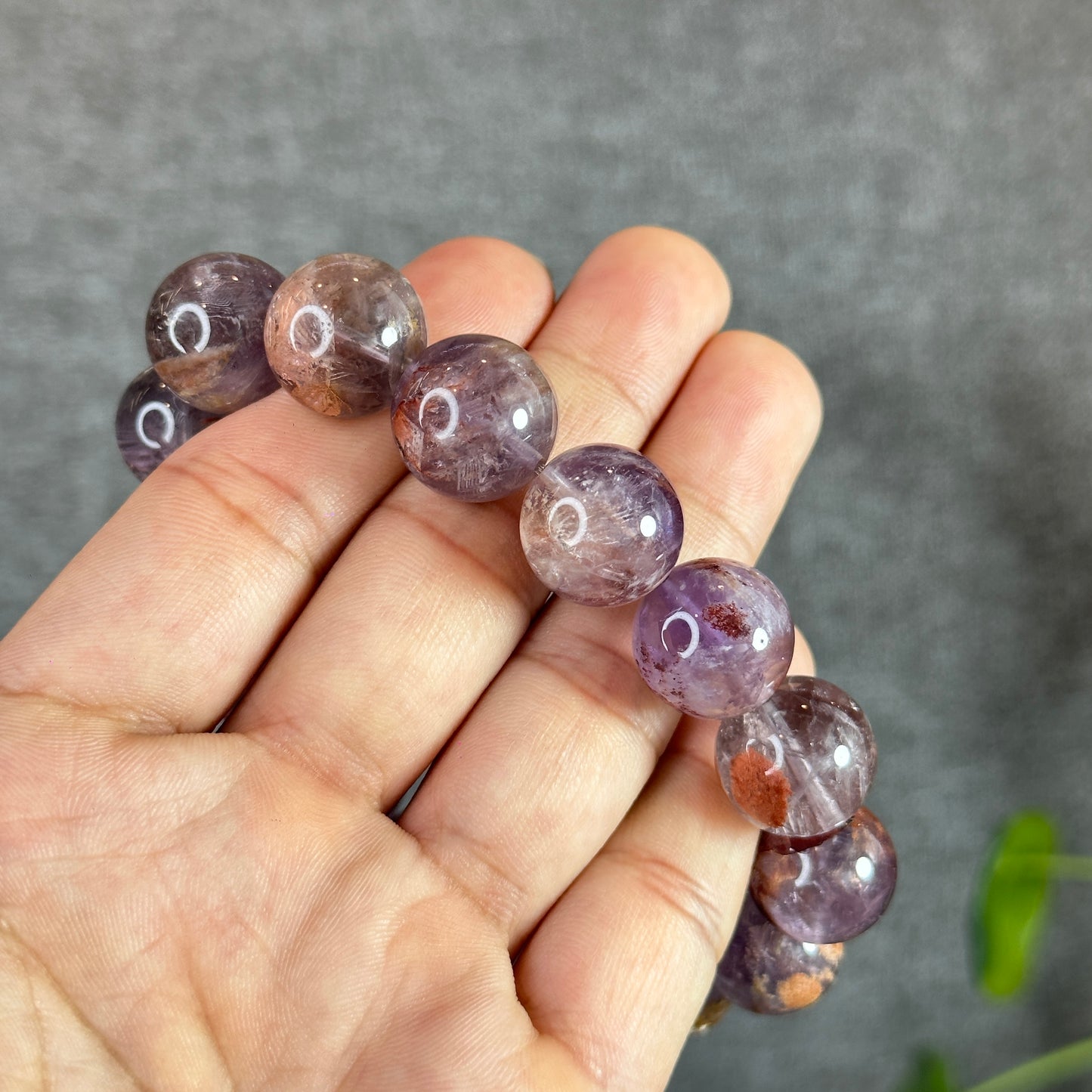 Natural Amethyst Cacoxenite Bracelet Size 15 mm