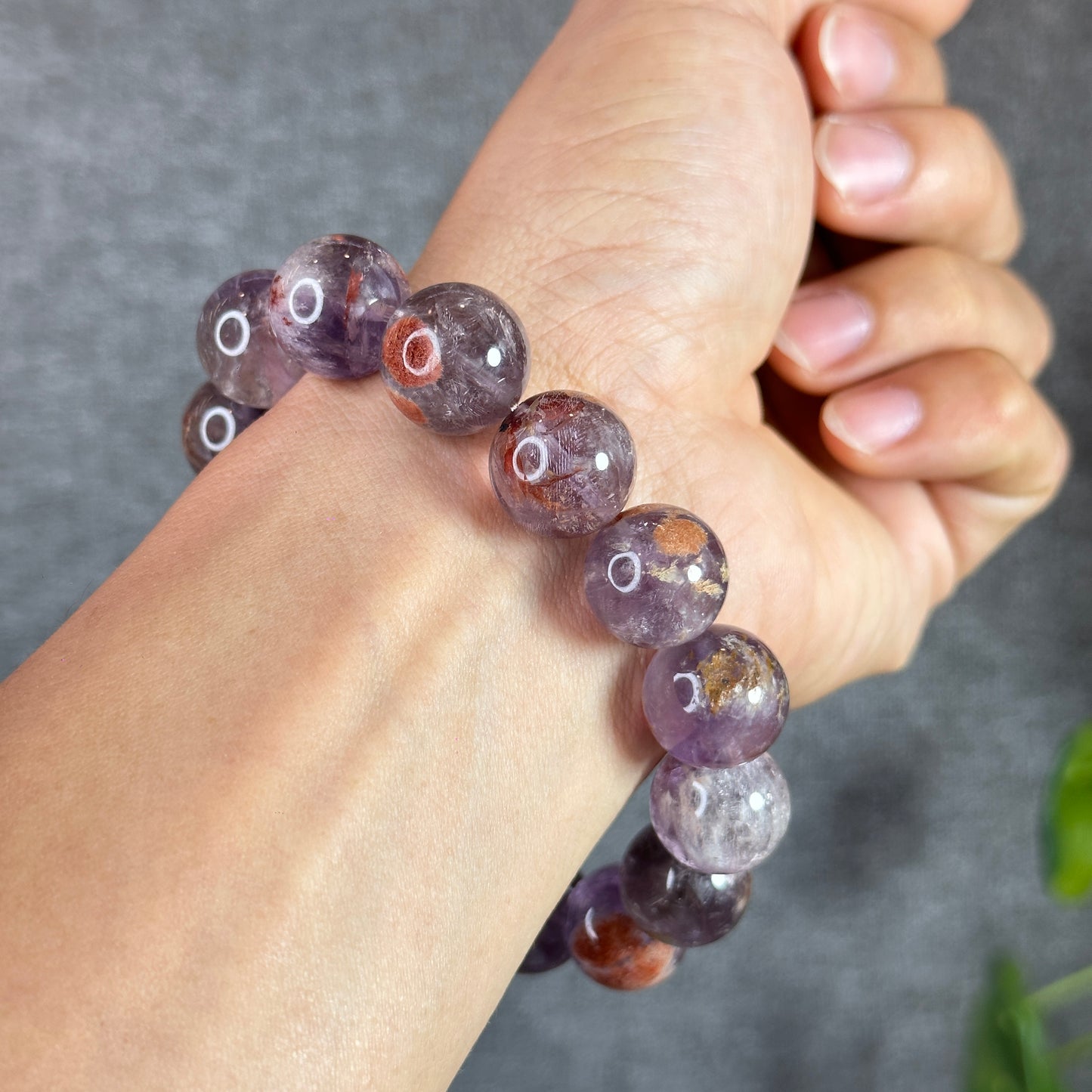 Natural Amethyst Cacoxenite Bracelet Size 15 mm