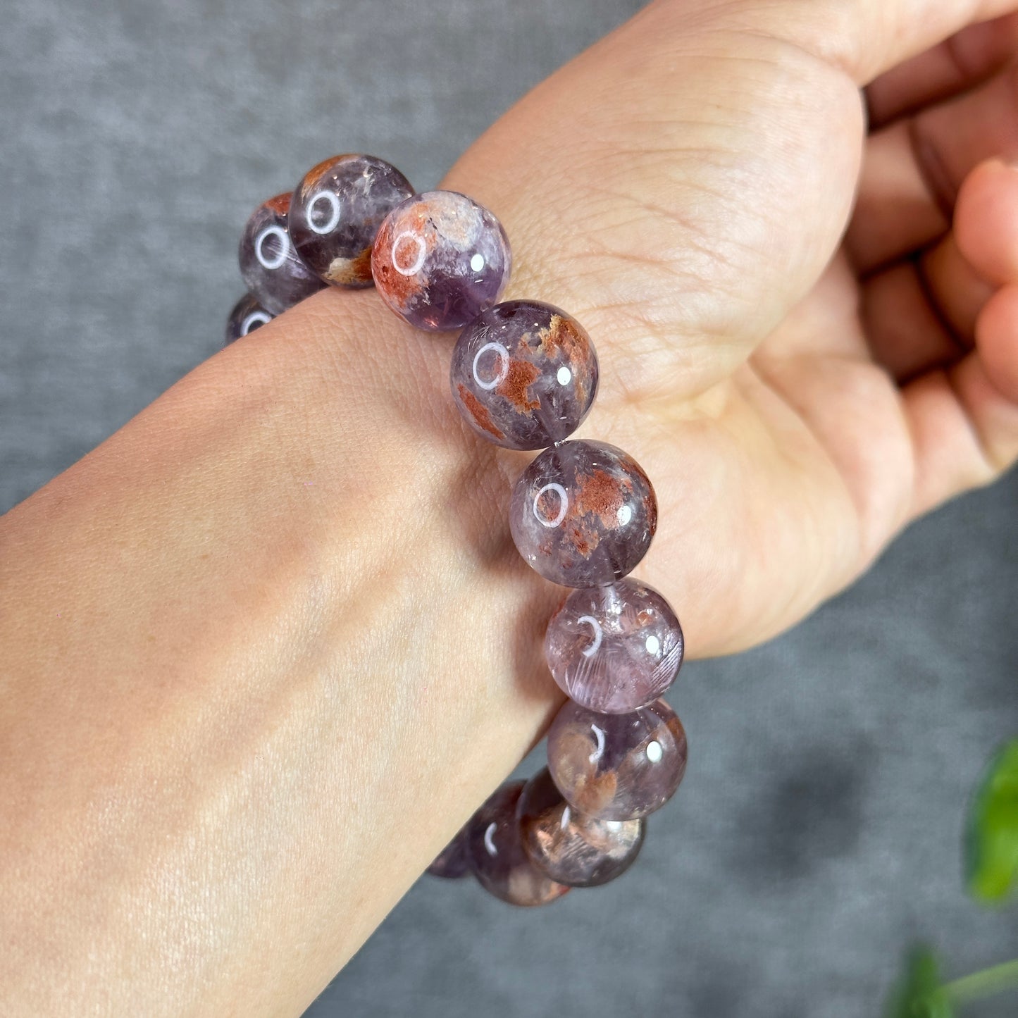 Natural Amethyst Cacoxenite Bracelet Size 15 mm