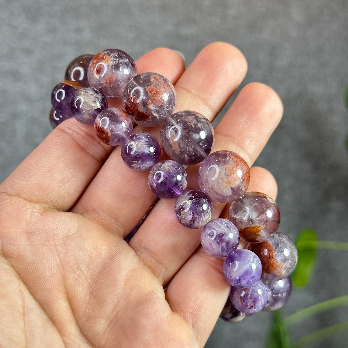 Natural Amethyst Cacoxenite Bracelet Size 15 mm