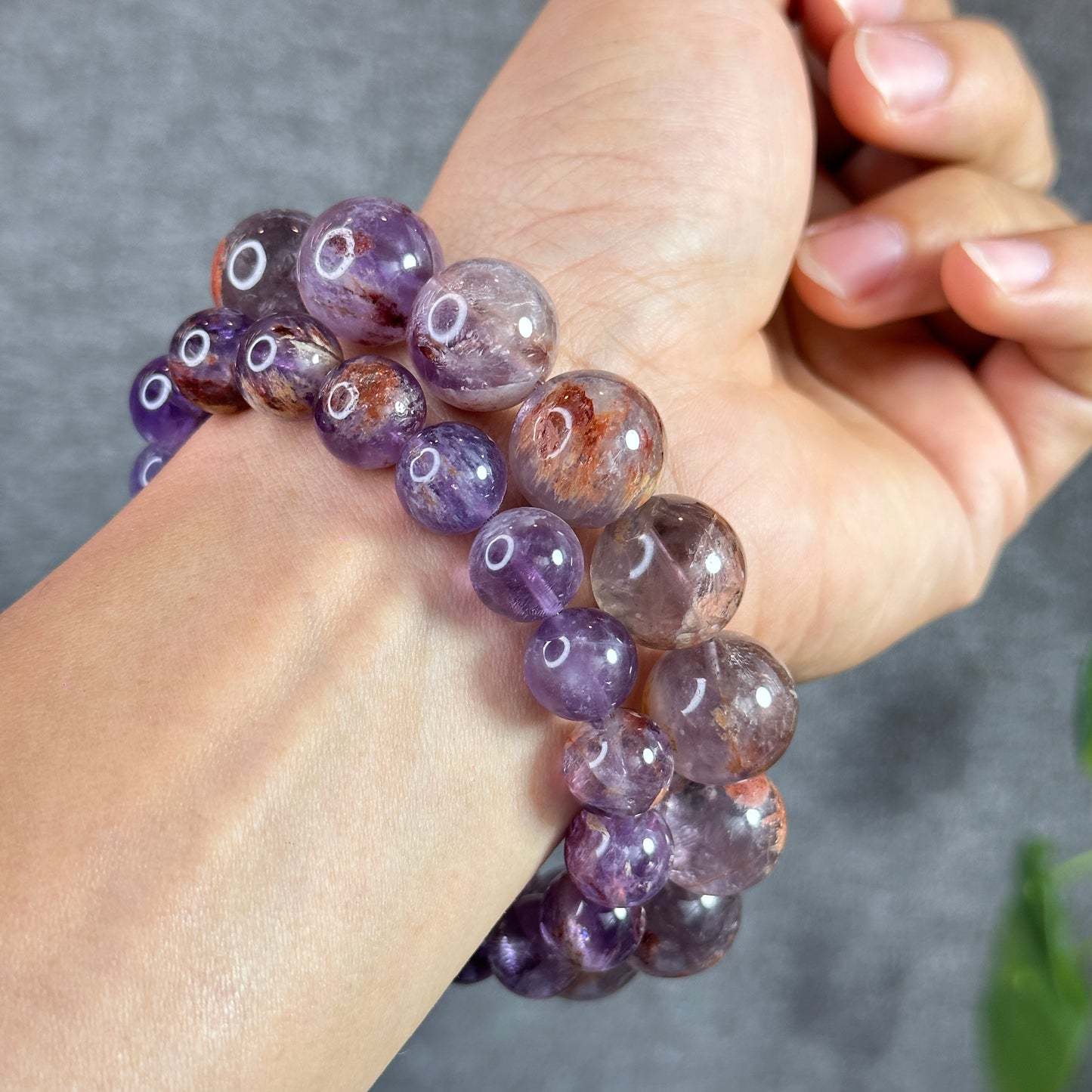 Natural Amethyst Cacoxenite Bracelet Size 15 mm