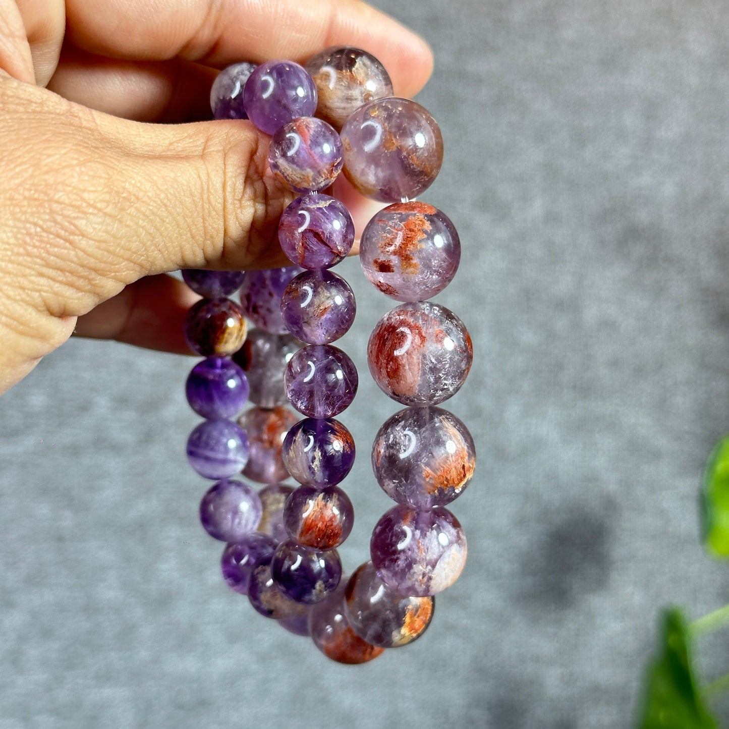 Natural Amethyst Cacoxenite Bracelet Size 15 mm