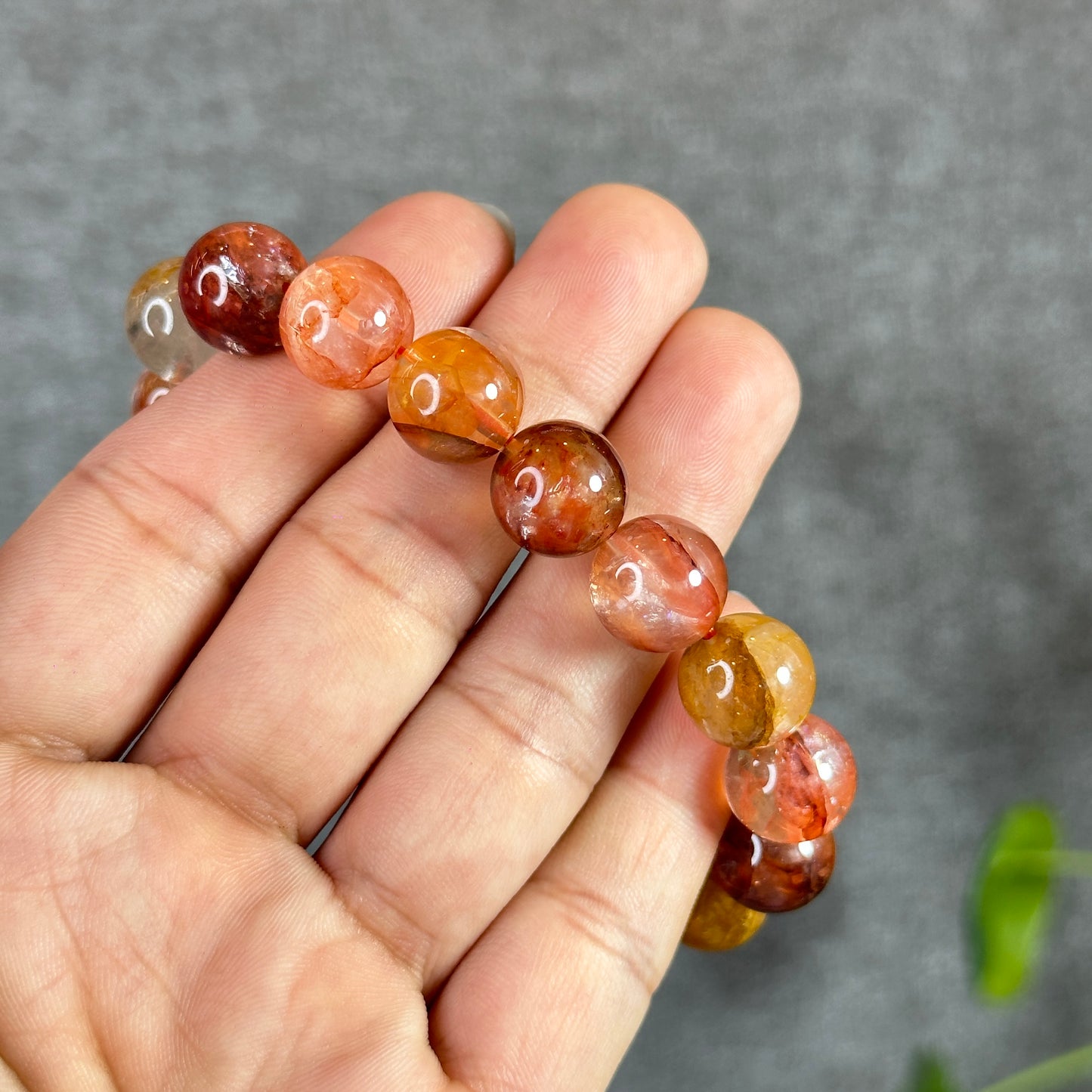 Natural Fire Quartz with Golden Healer Bracelet Size 12 mm