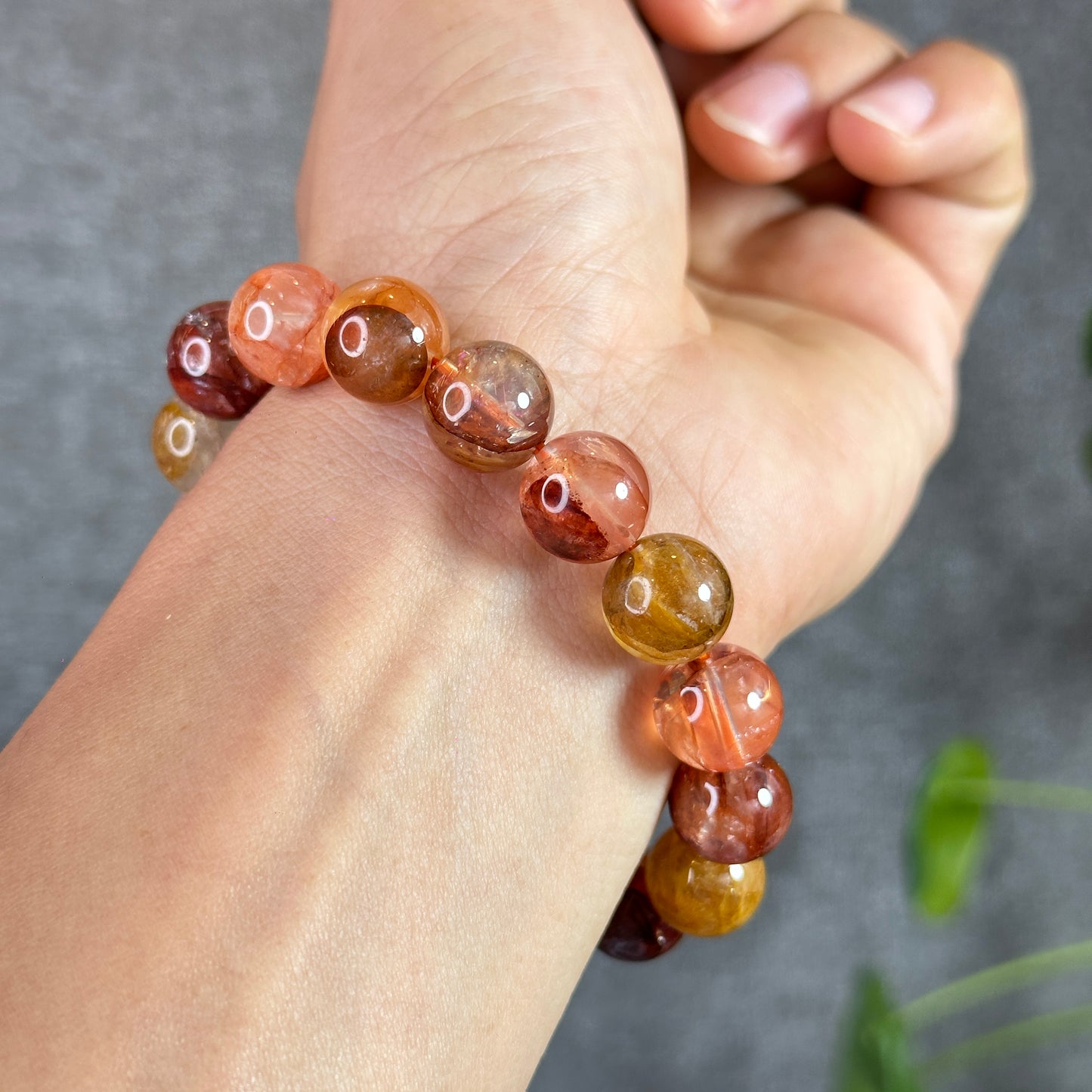 Natural Fire Quartz with Golden Healer Bracelet Size 12 mm