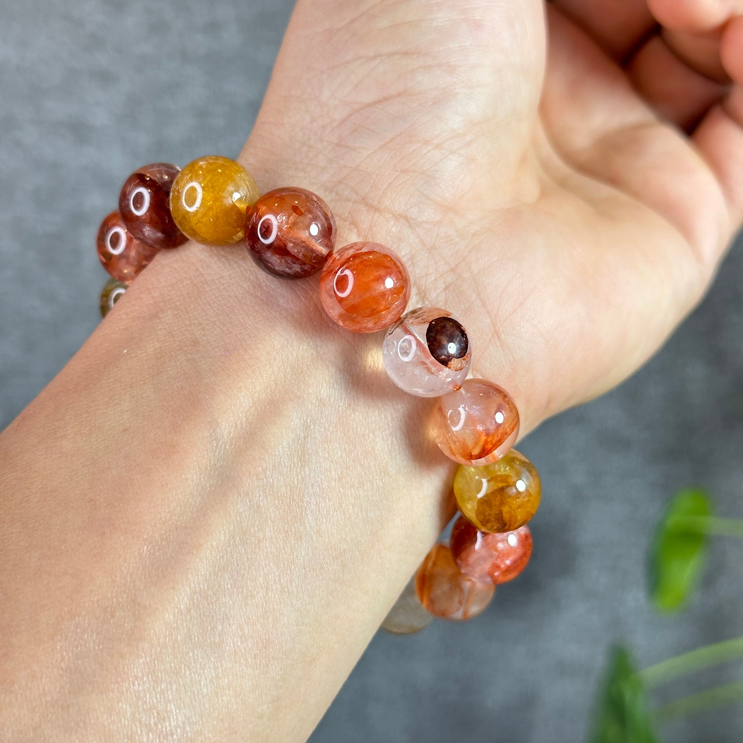 Natural Fire Quartz with Golden Healer Bracelet Size 12 mm