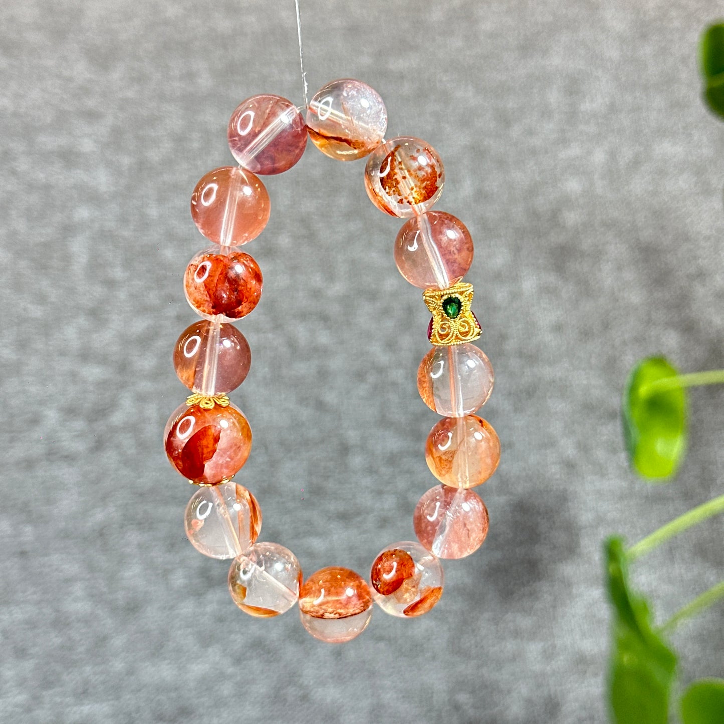 Natural Fire Quartz Bracelet Mixed Bead Size 12.7 mm and 14 mm