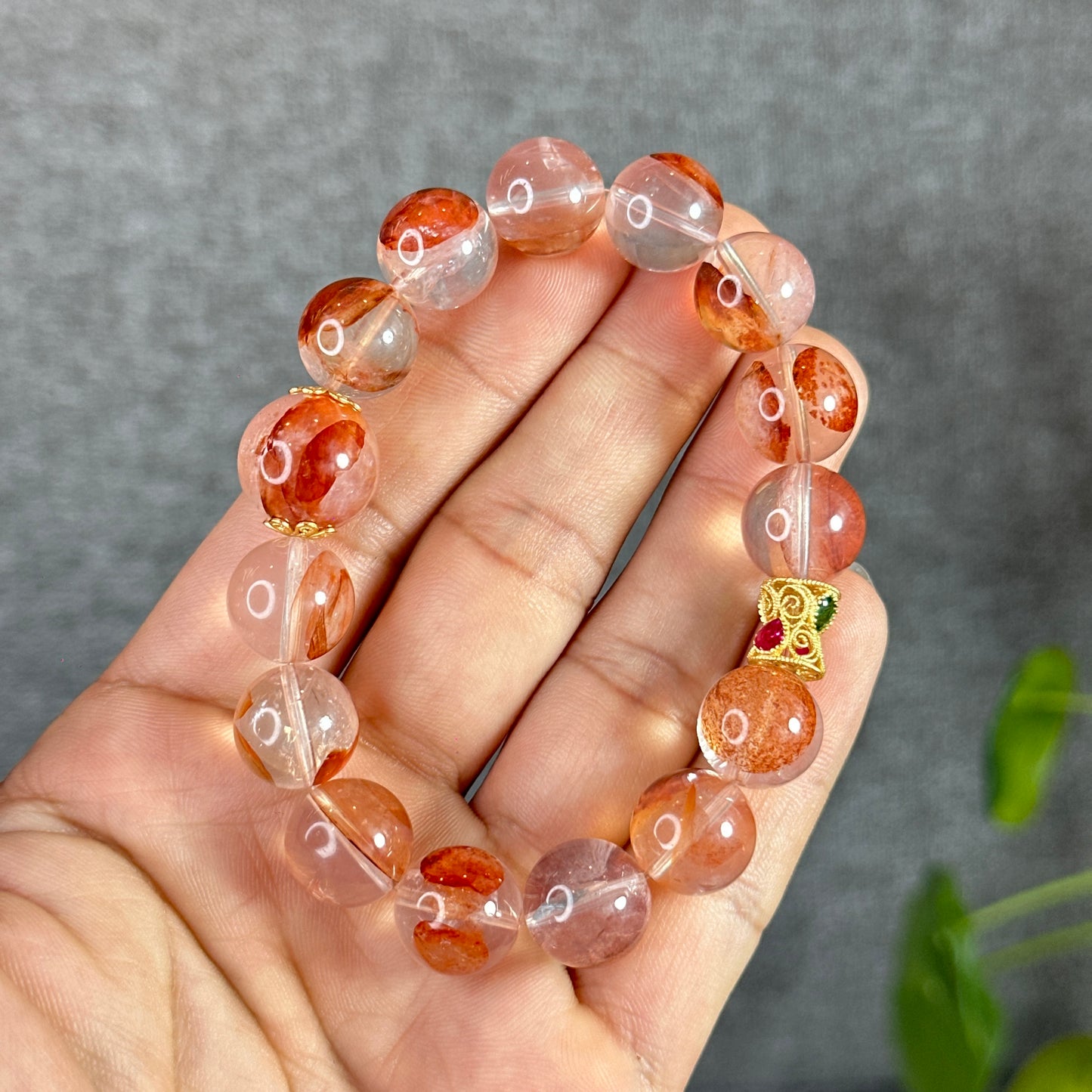 Natural Fire Quartz Bracelet Mixed Bead Size 12.7 mm and 14 mm