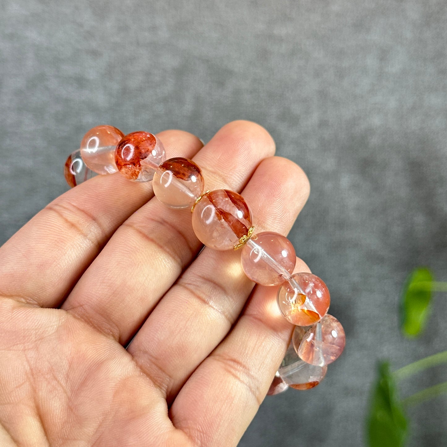 Natural Fire Quartz Bracelet Mixed Bead Size 12.7 mm and 14 mm