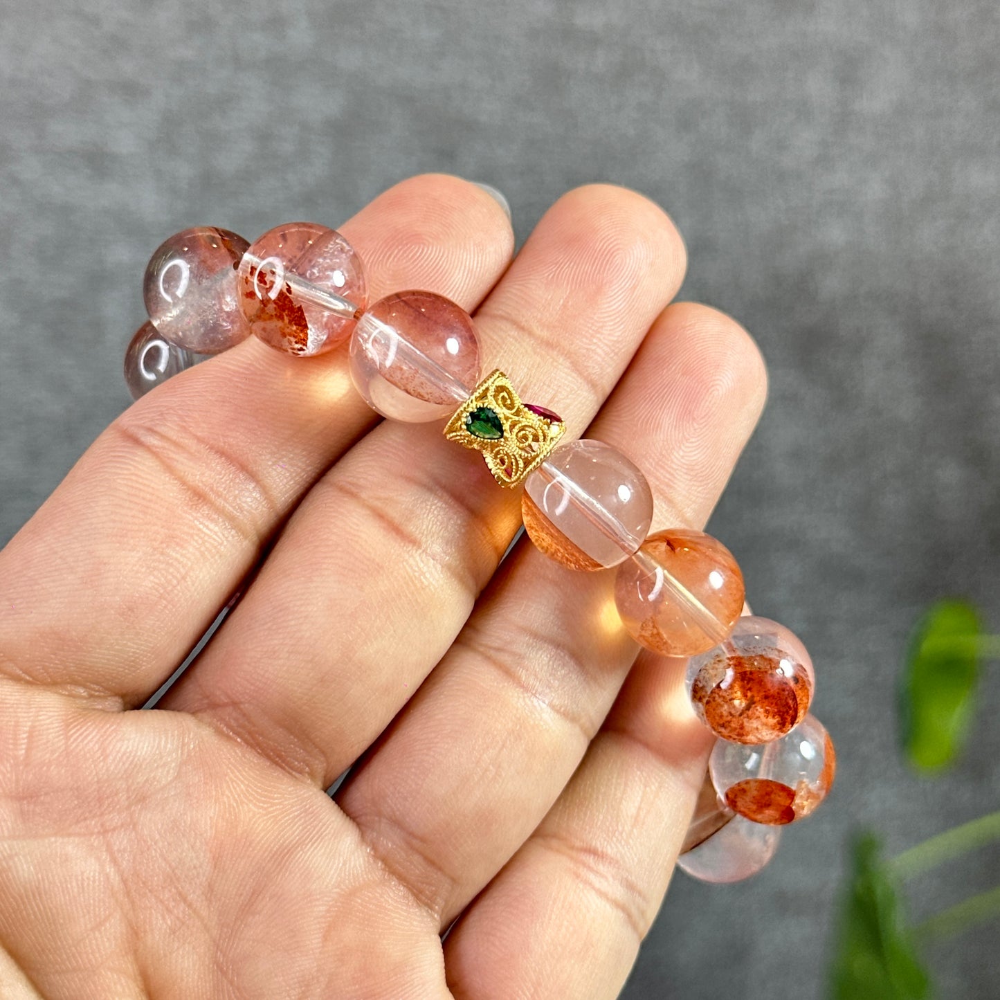 Natural Fire Quartz Bracelet Mixed Bead Size 12.7 mm and 14 mm