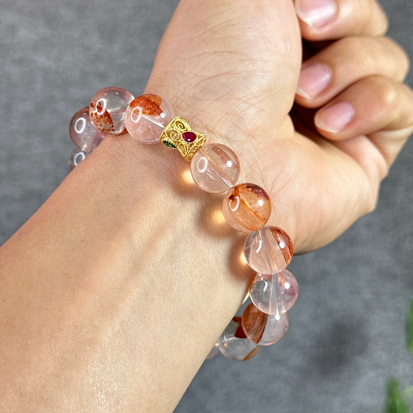 Natural Fire Quartz Bracelet Mixed Bead Size 12.7 mm and 14 mm