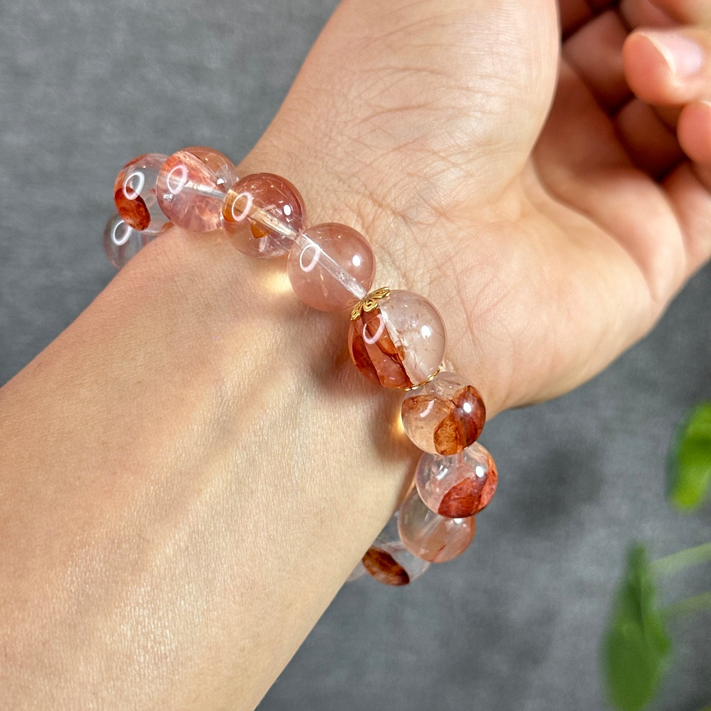 Natural Fire Quartz Bracelet Mixed Bead Size 12.7 mm and 14 mm