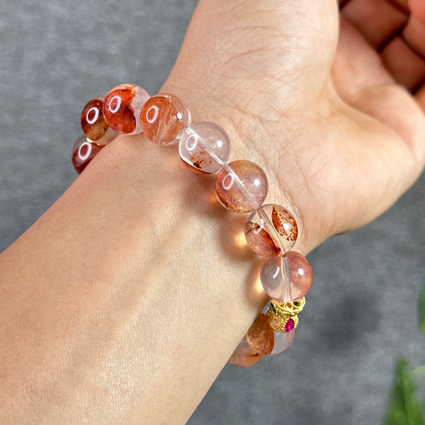 Natural Fire Quartz Bracelet Mixed Bead Size 12.7 mm and 14 mm