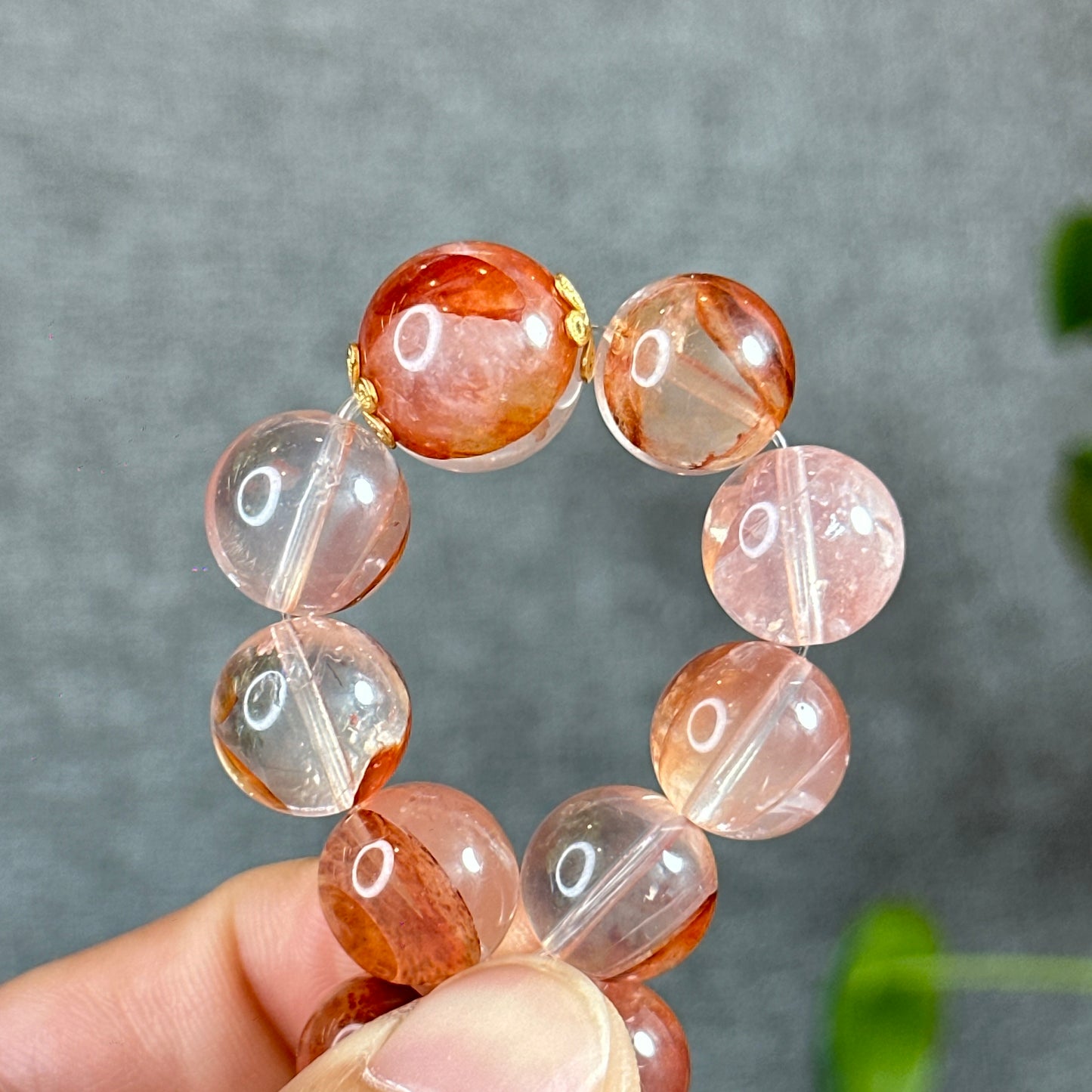 Natural Fire Quartz Bracelet Mixed Bead Size 12.7 mm and 14 mm