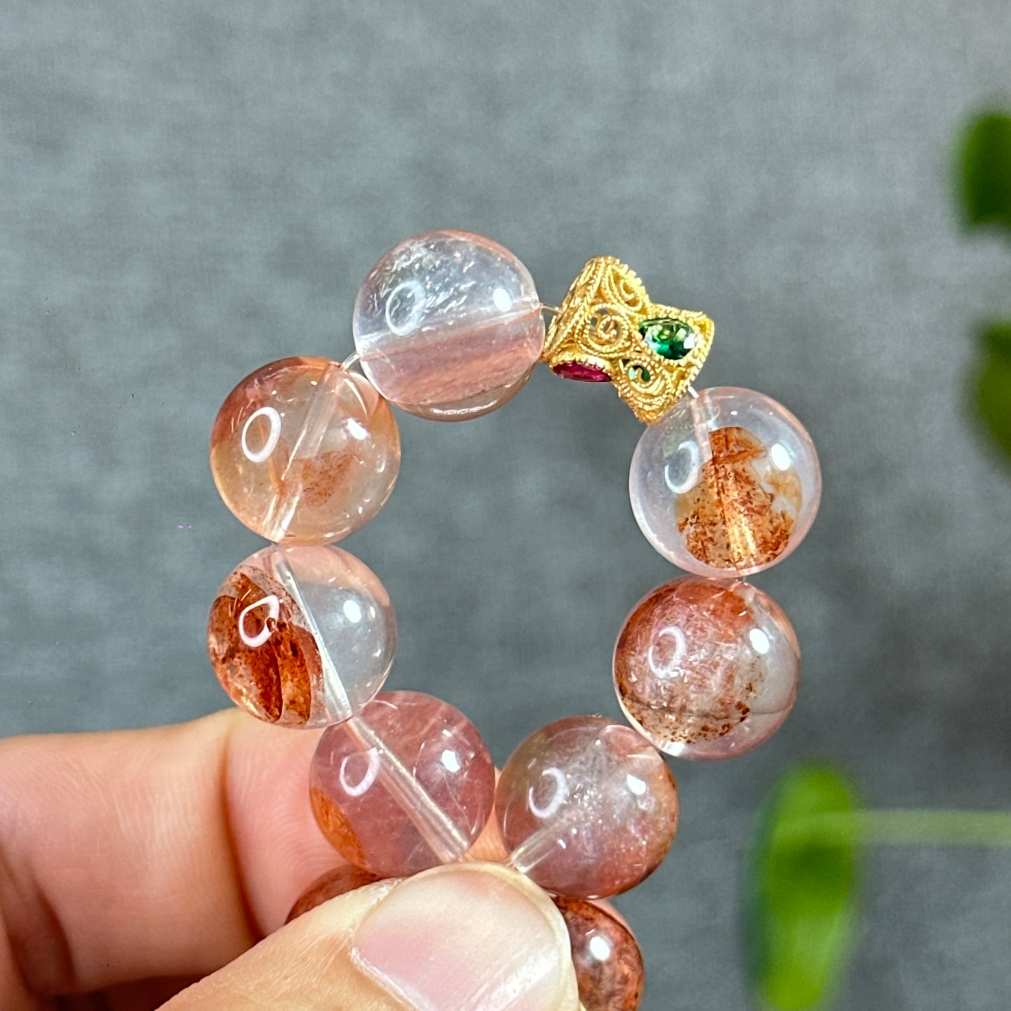 Natural Fire Quartz Bracelet Mixed Bead Size 12.7 mm and 14 mm