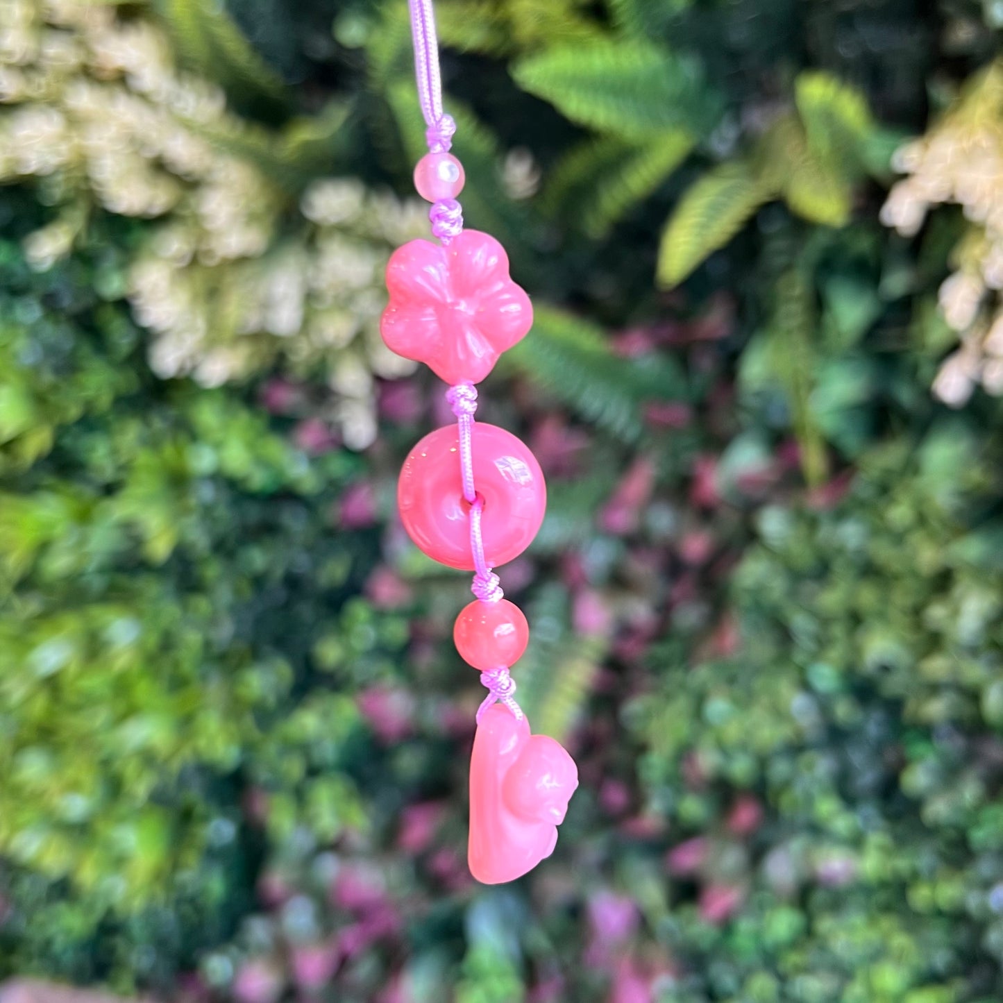 Natural Yuanyuan Pink Agate Cat Donut Charm Hanging Accessory