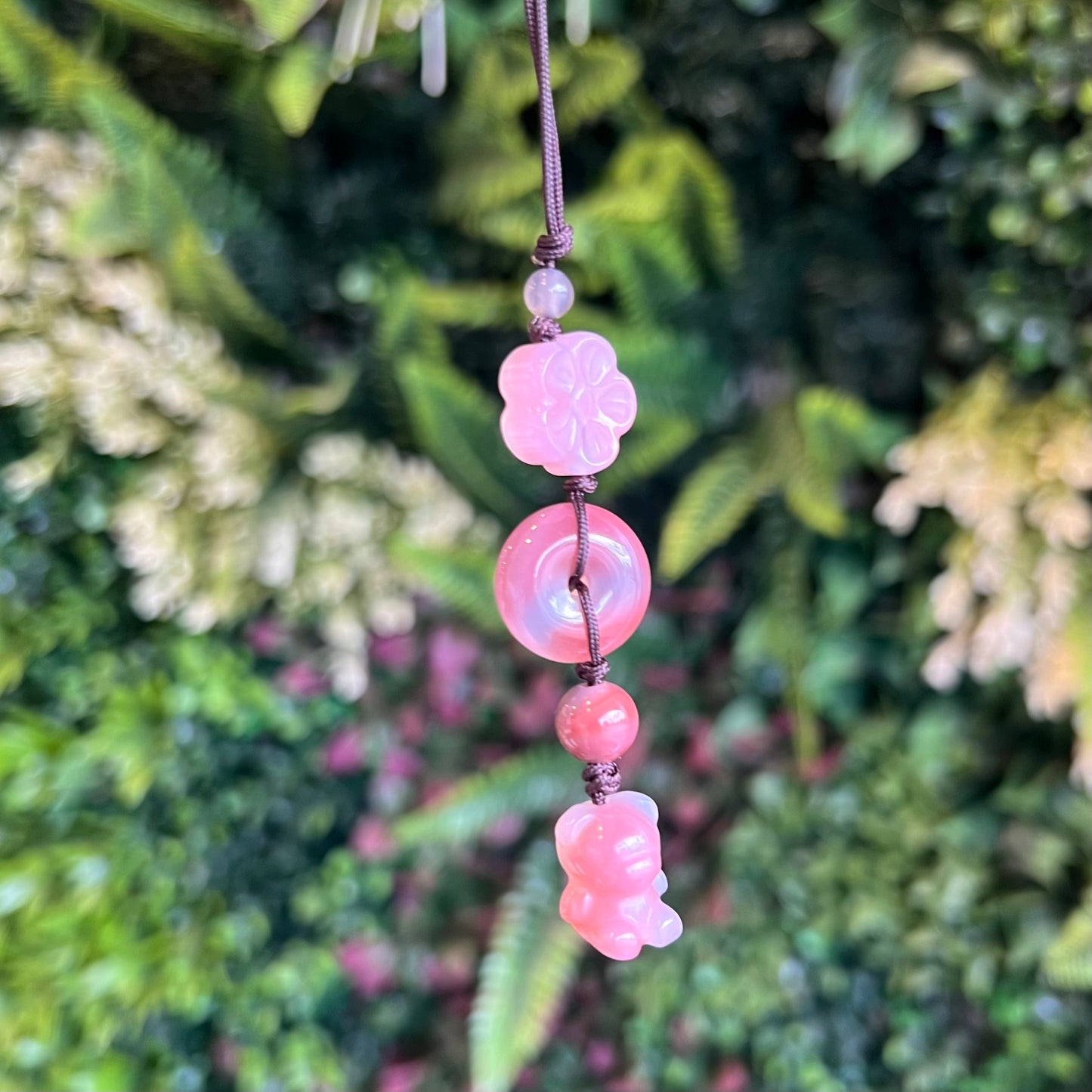 Natural Yuanyuan Pink Agate Bear Hanging Accessory