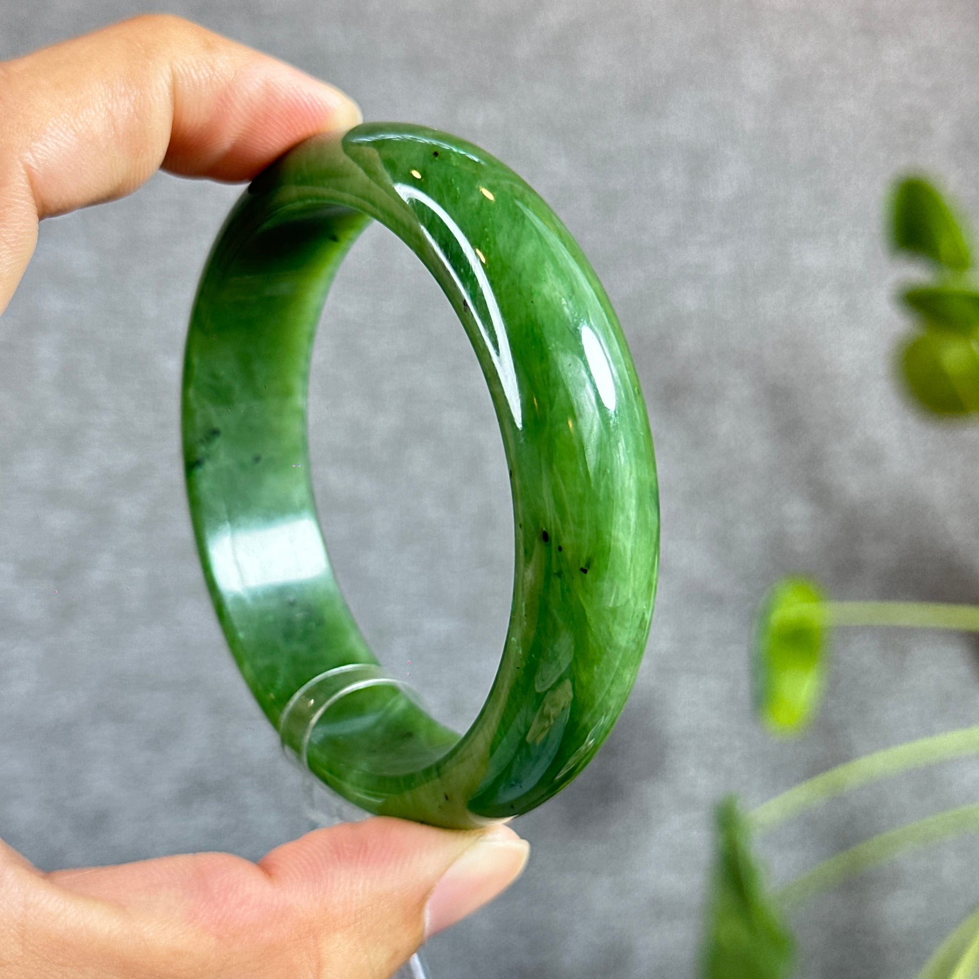Nephrite Jade Bangle Leaf Style  - Genuine Stone