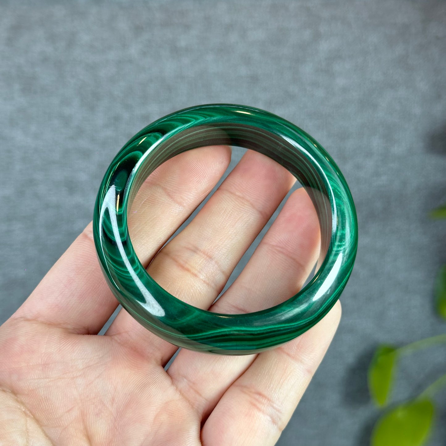Natural Malachite Bangle Leaf Style Size 51 mm