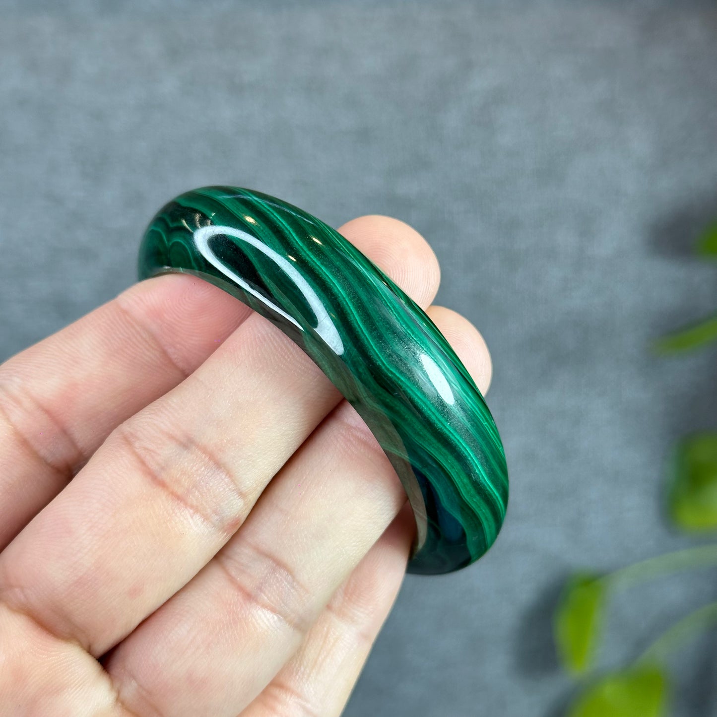 Natural Malachite Bangle Leaf Style Size 51 mm