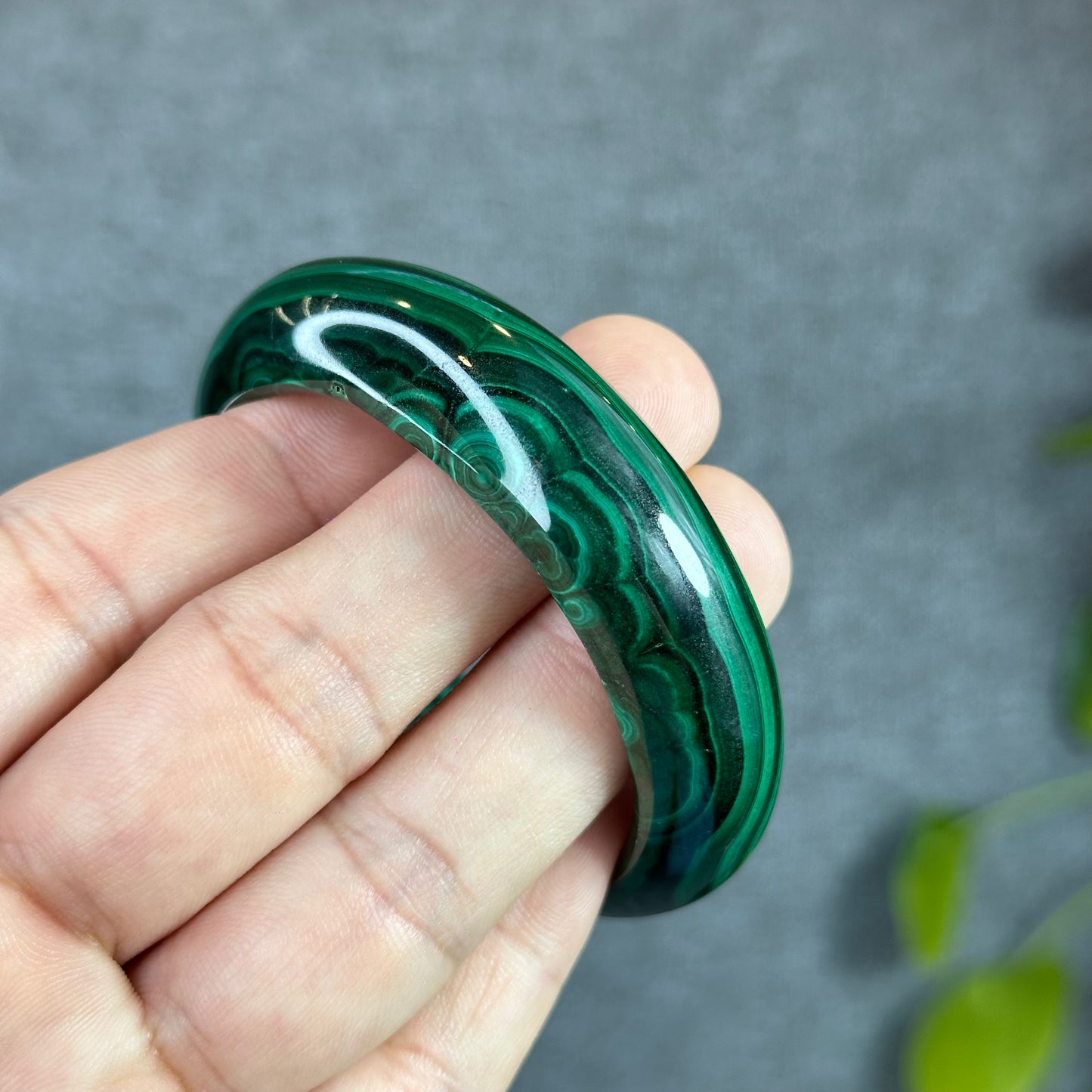 Natural Malachite Bangle Leaf Style Size 51 mm