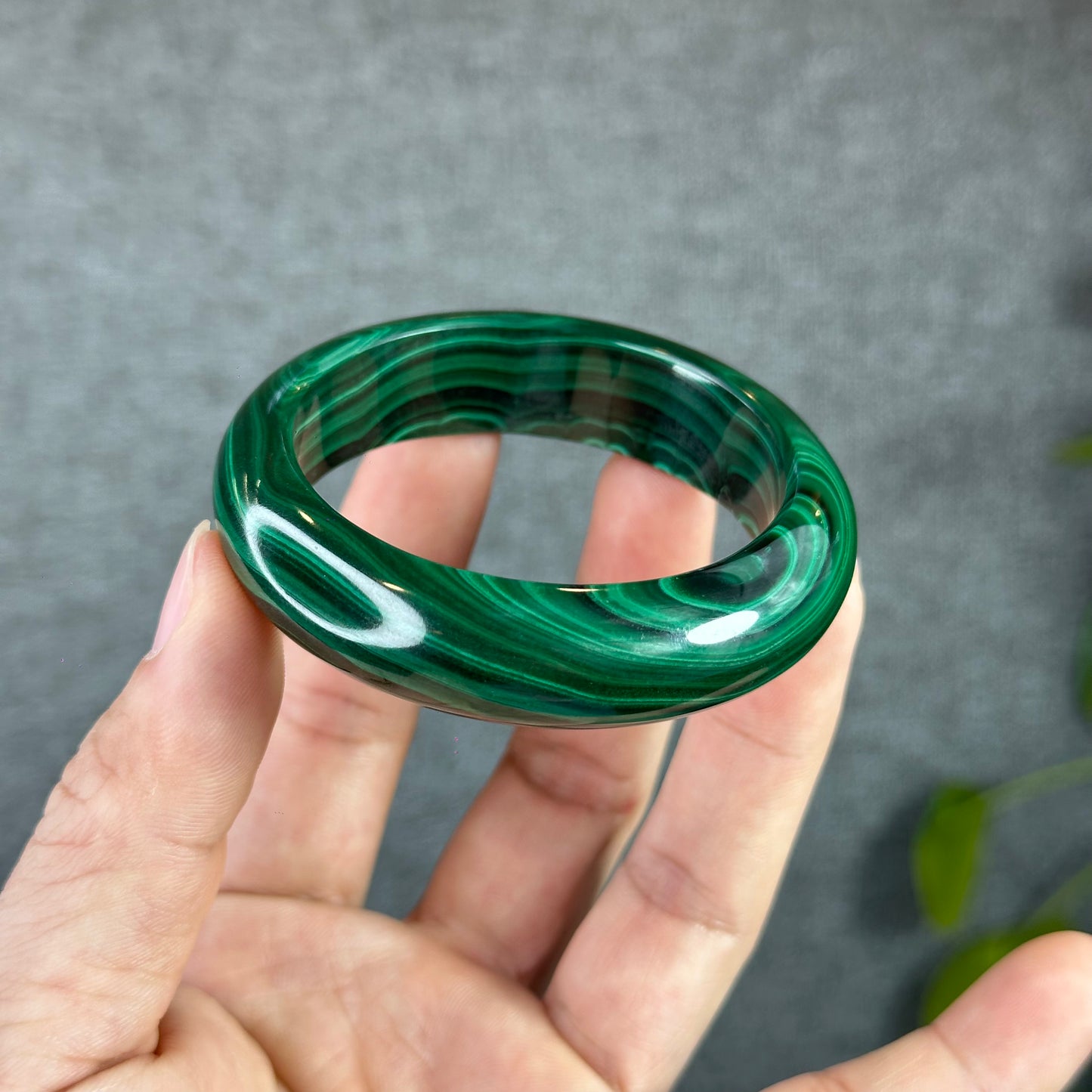 Natural Malachite Bangle Leaf Style Size 51 mm