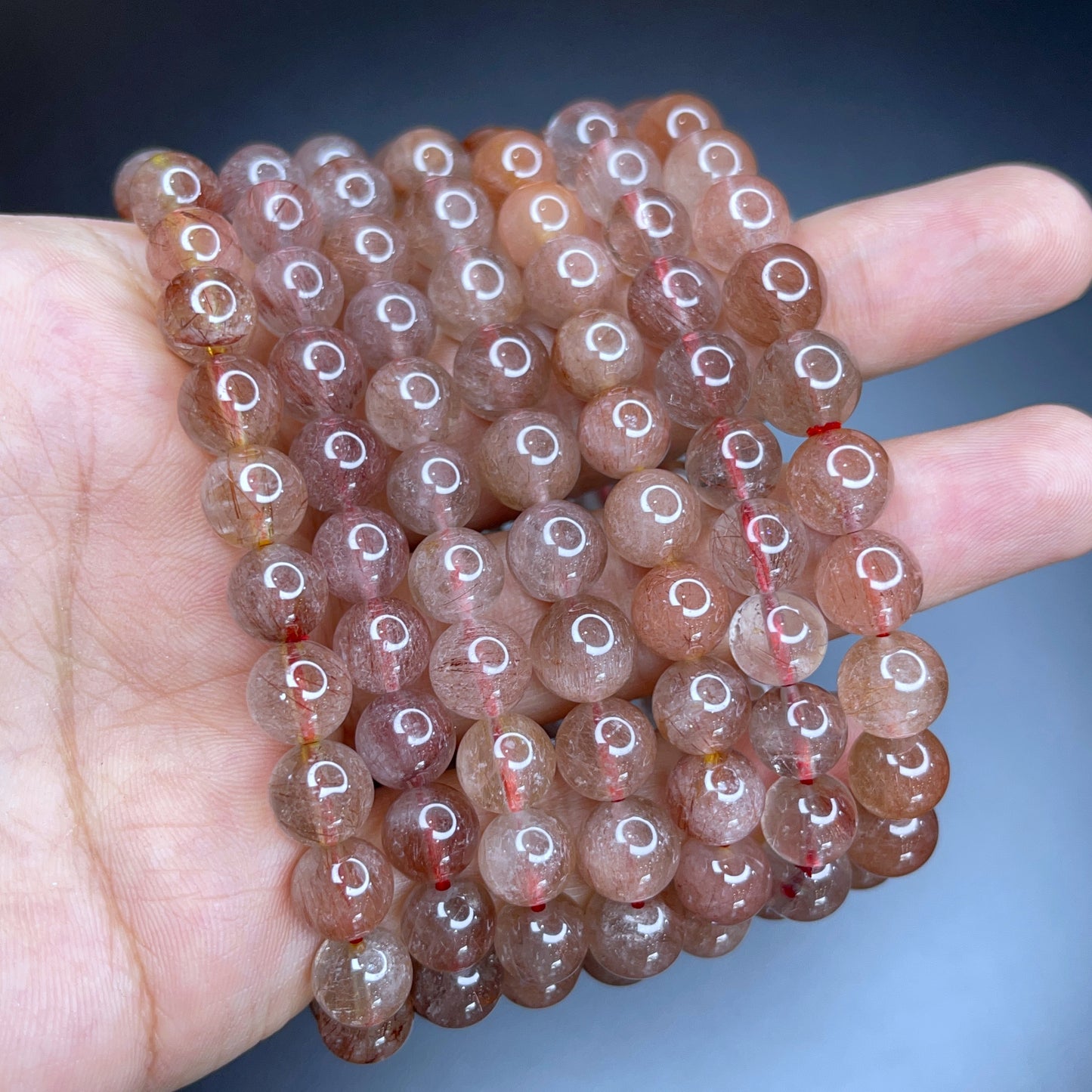 Natural Pink Brown Rutilated Quartz Bracelet Size 8-9.5 mm