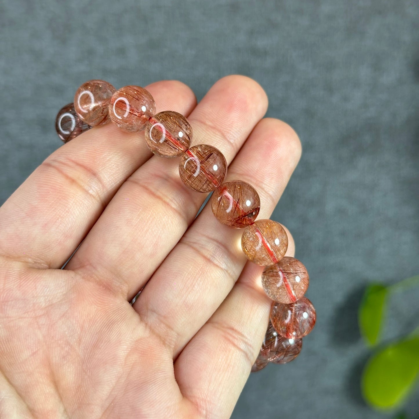 Natural Red Rutilated Quartz Bracelet Size 11-12 mm