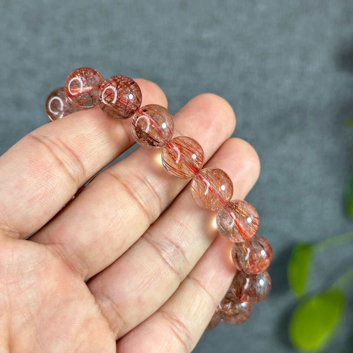 Natural Red Rutilated Quartz Bracelet Size 11-12 mm